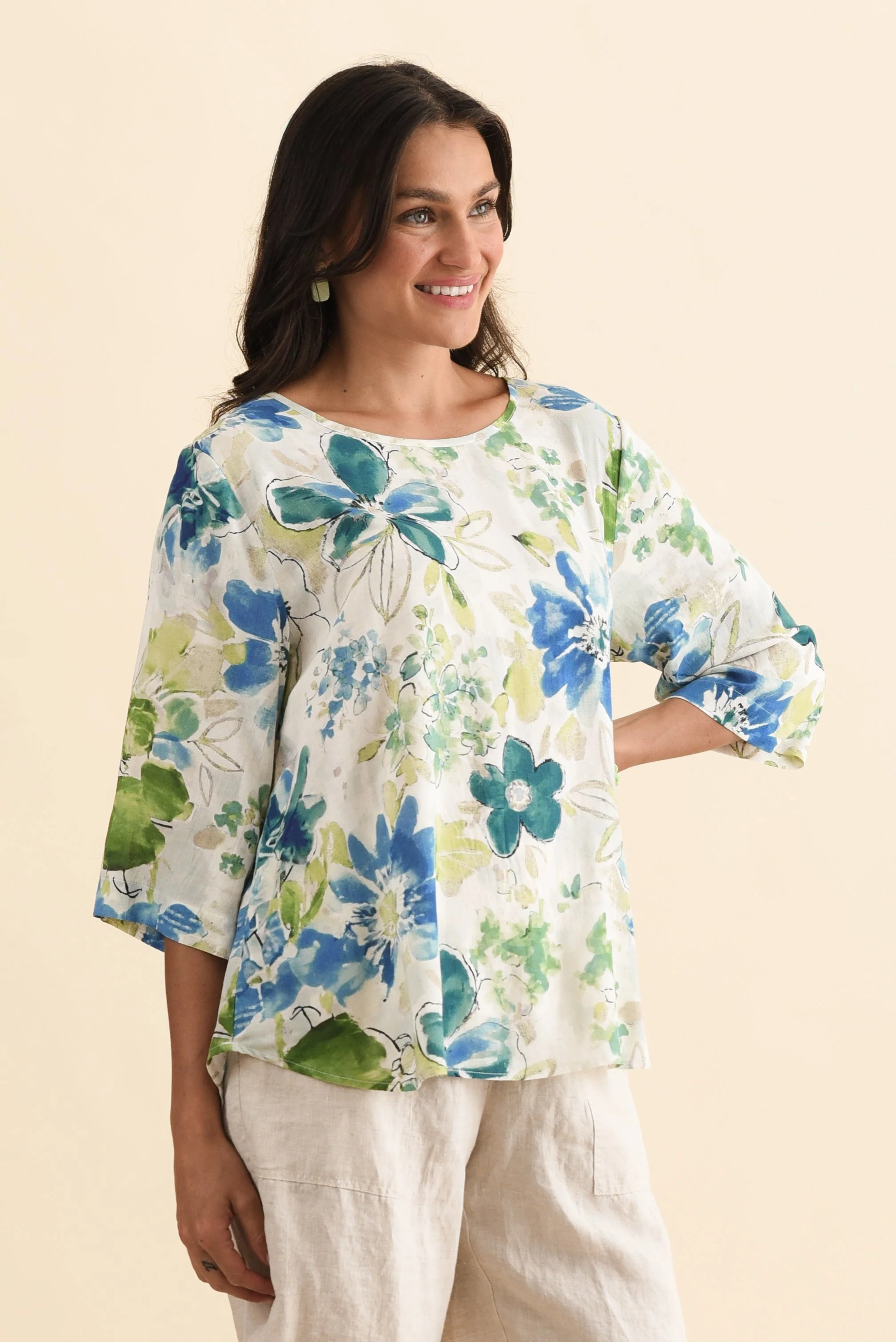 Hepburn Green Floral Linen Blend Top - Image 4