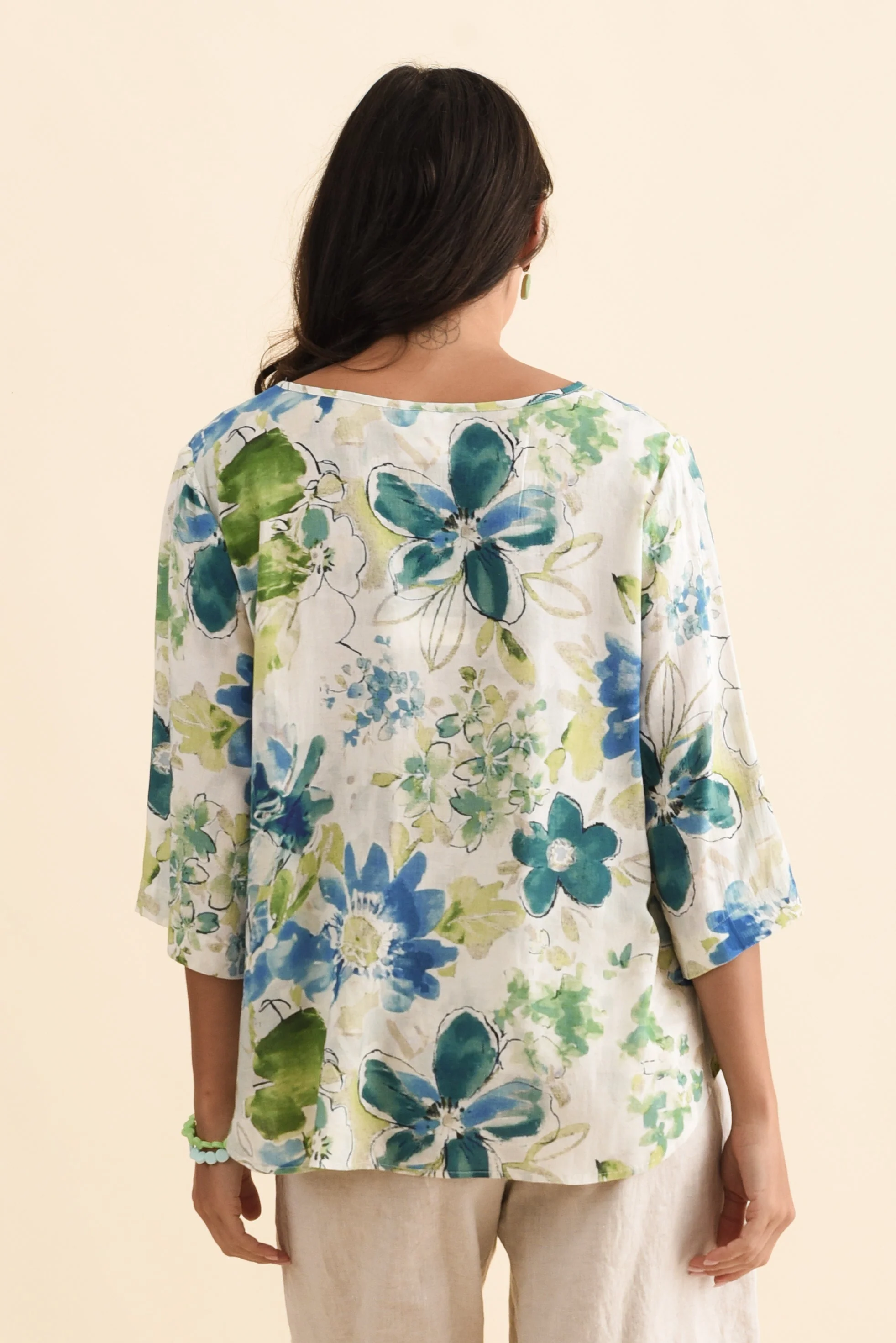 Hepburn Green Floral Linen Blend Top - Image 5