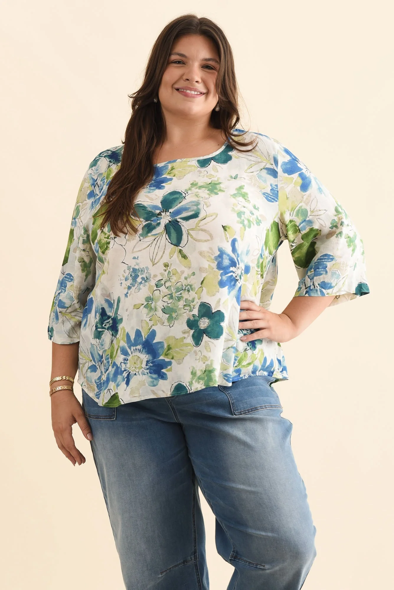 Hepburn Green Floral Linen Blend Top - Image 8