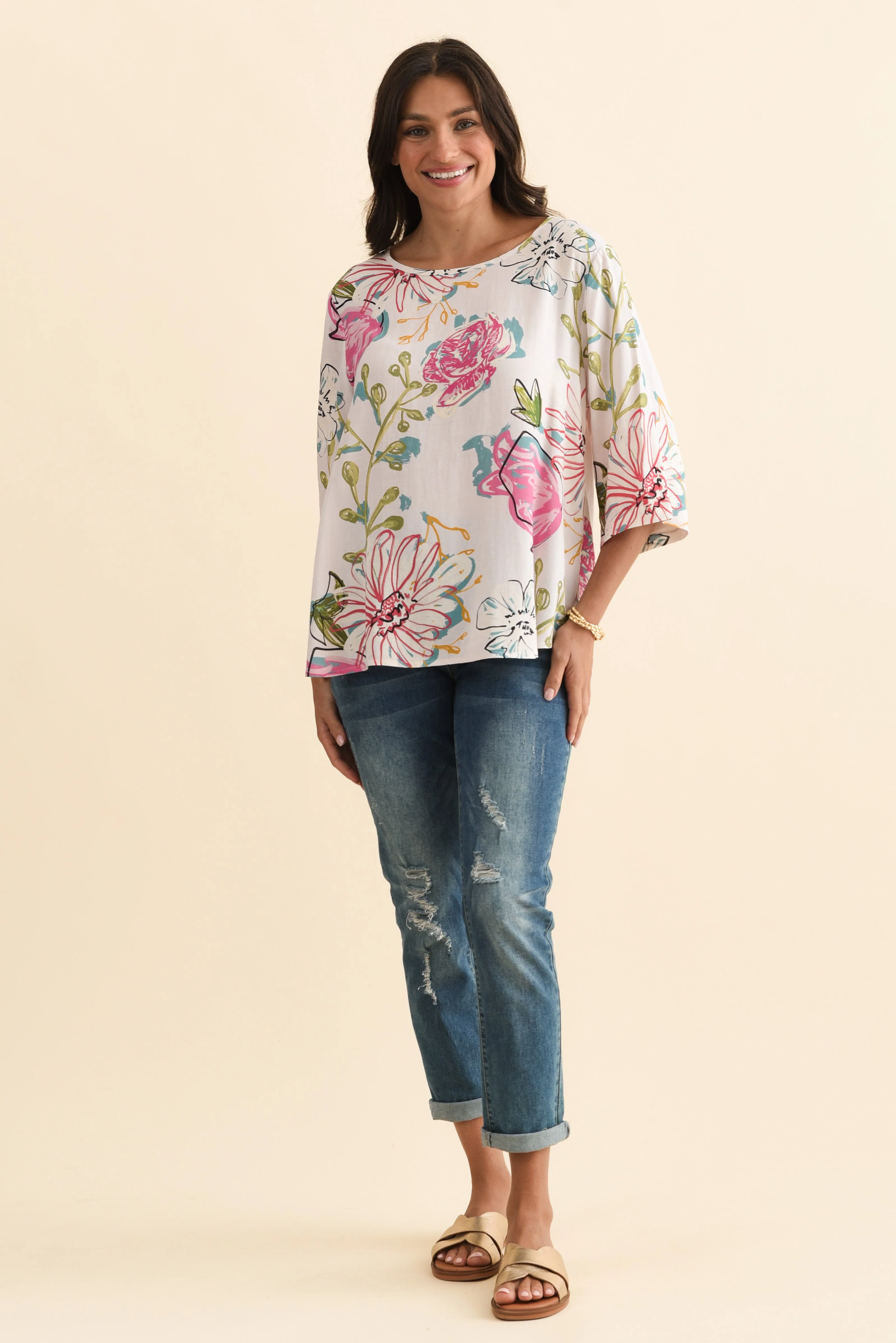 Hepburn White Blossom Linen Blend Top - Image 3