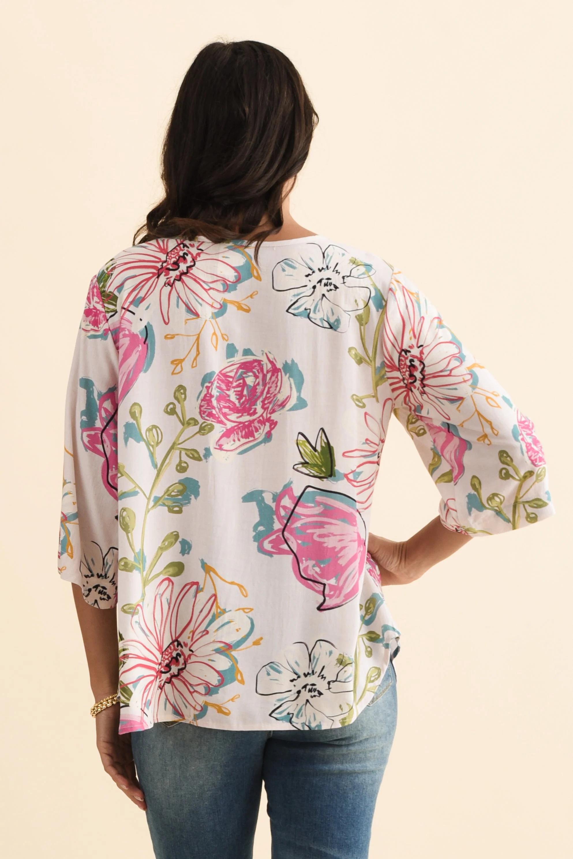 Hepburn White Blossom Linen Blend Top - Image 5
