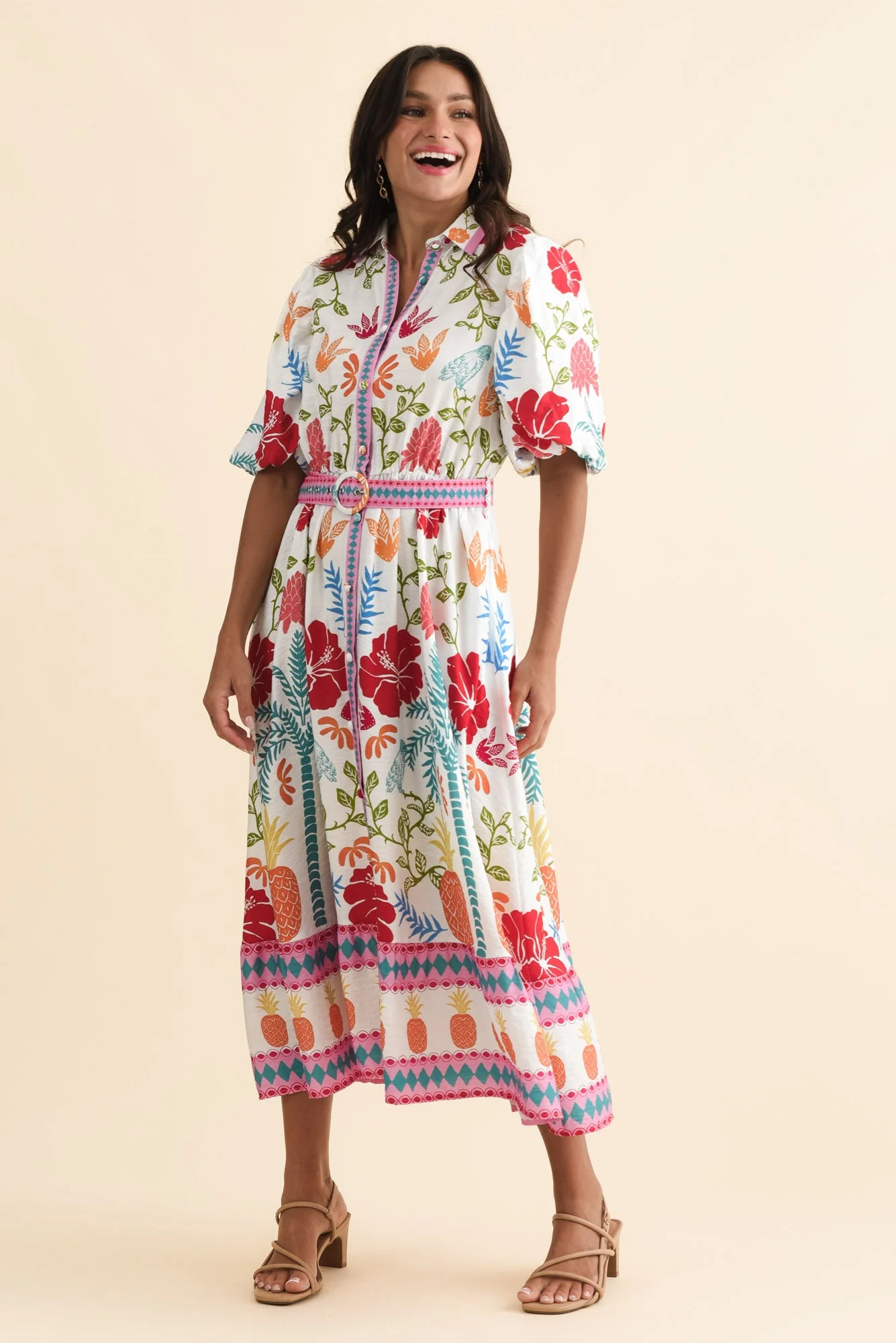 Hettie White Tropical Tie Dress - Image 6