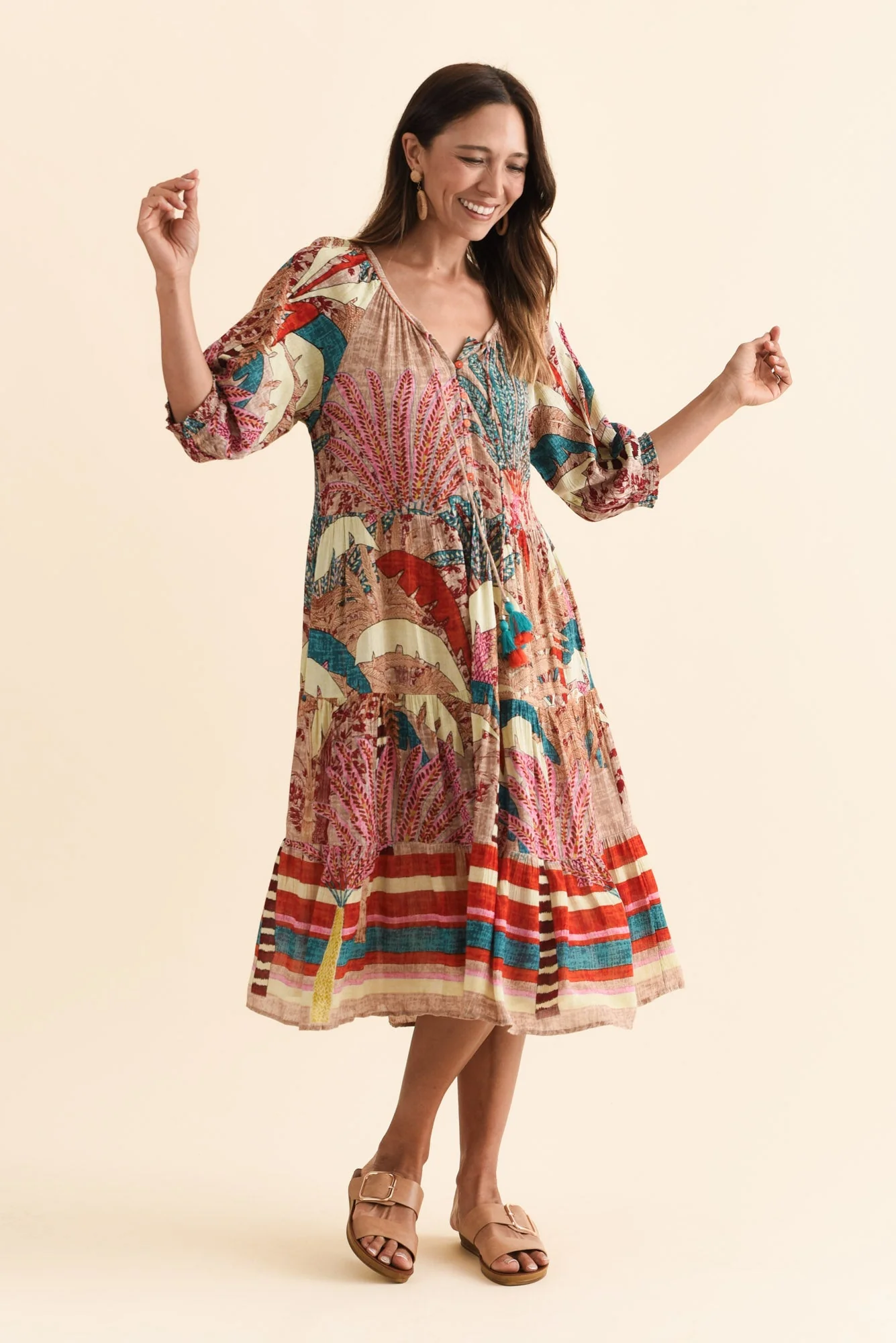 Hilaria Red Tropical Sleeved Dress - Image 2