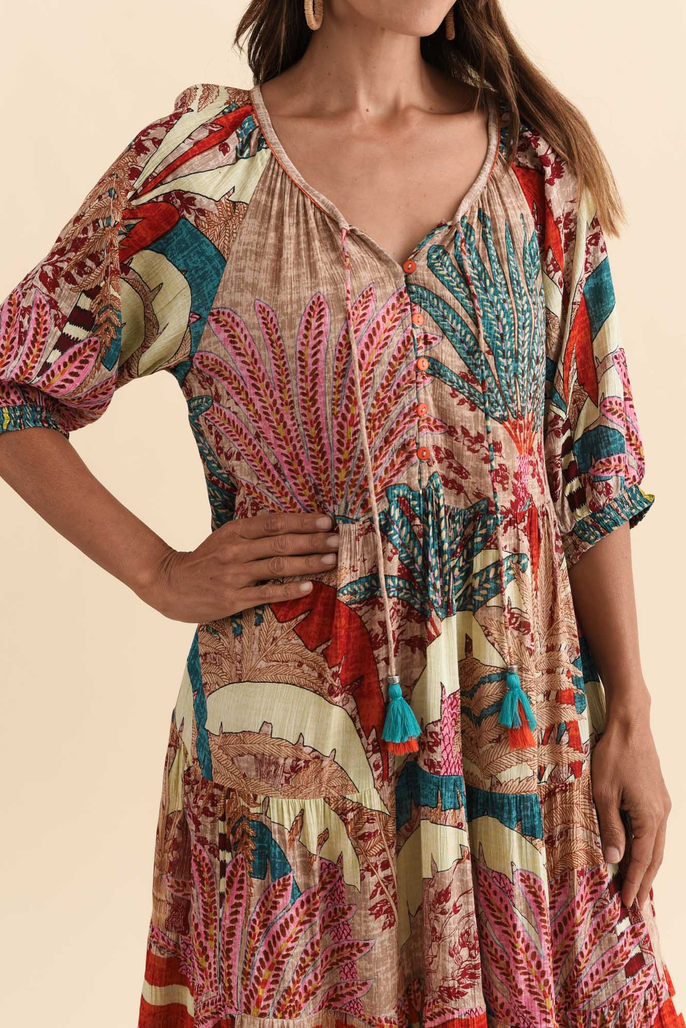 Hilaria Red Tropical Sleeved Dress - Image 5