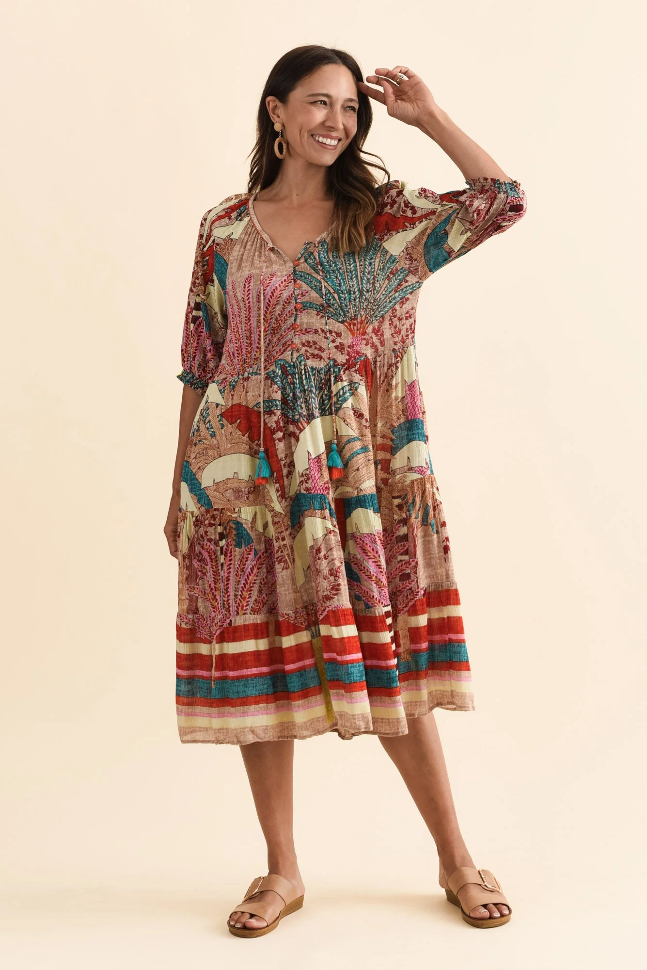 Hilaria Red Tropical Sleeved Dress - Image 6