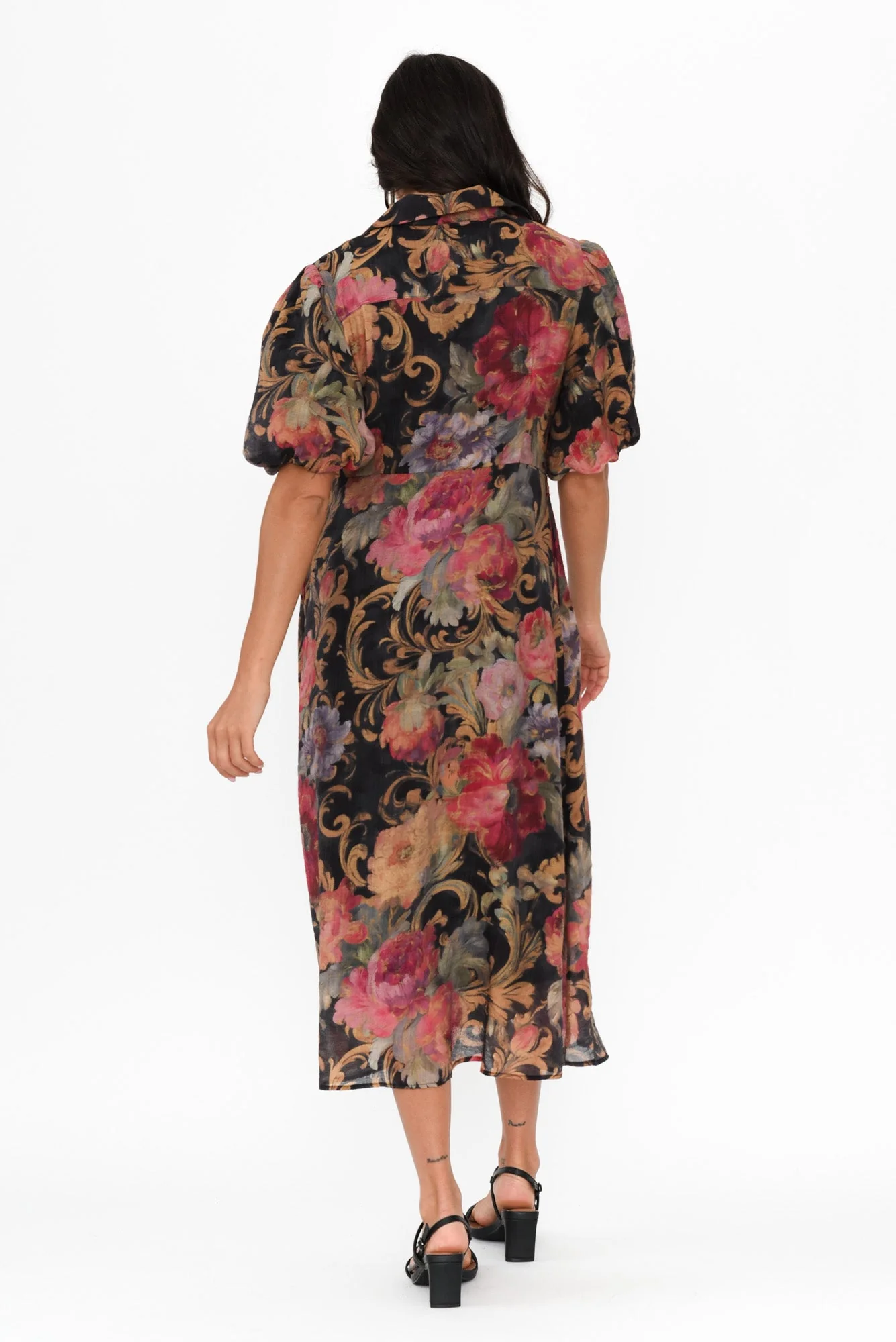 Hilma Black Floral Cotton Blend Tie Dress - Image 5