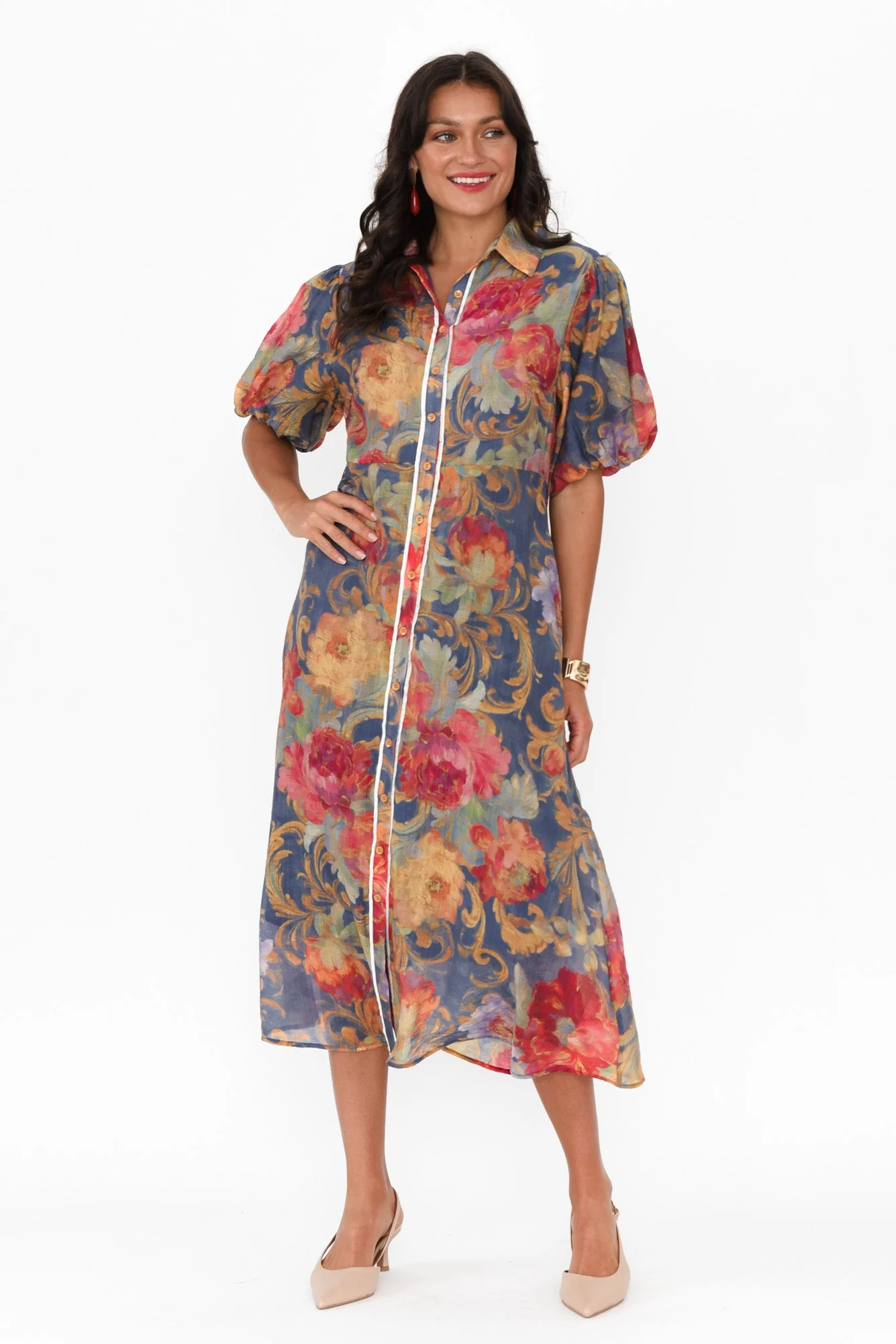 Hilma Blue Floral Cotton Blend Tie Dress - Image 2