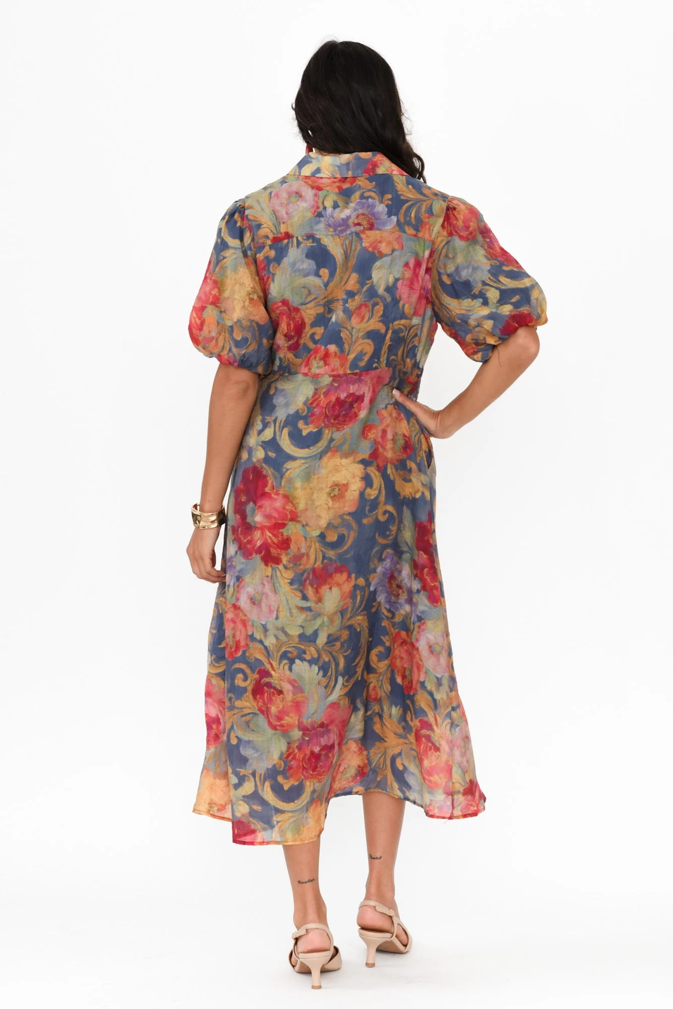 Hilma Blue Floral Cotton Blend Tie Dress - Image 4