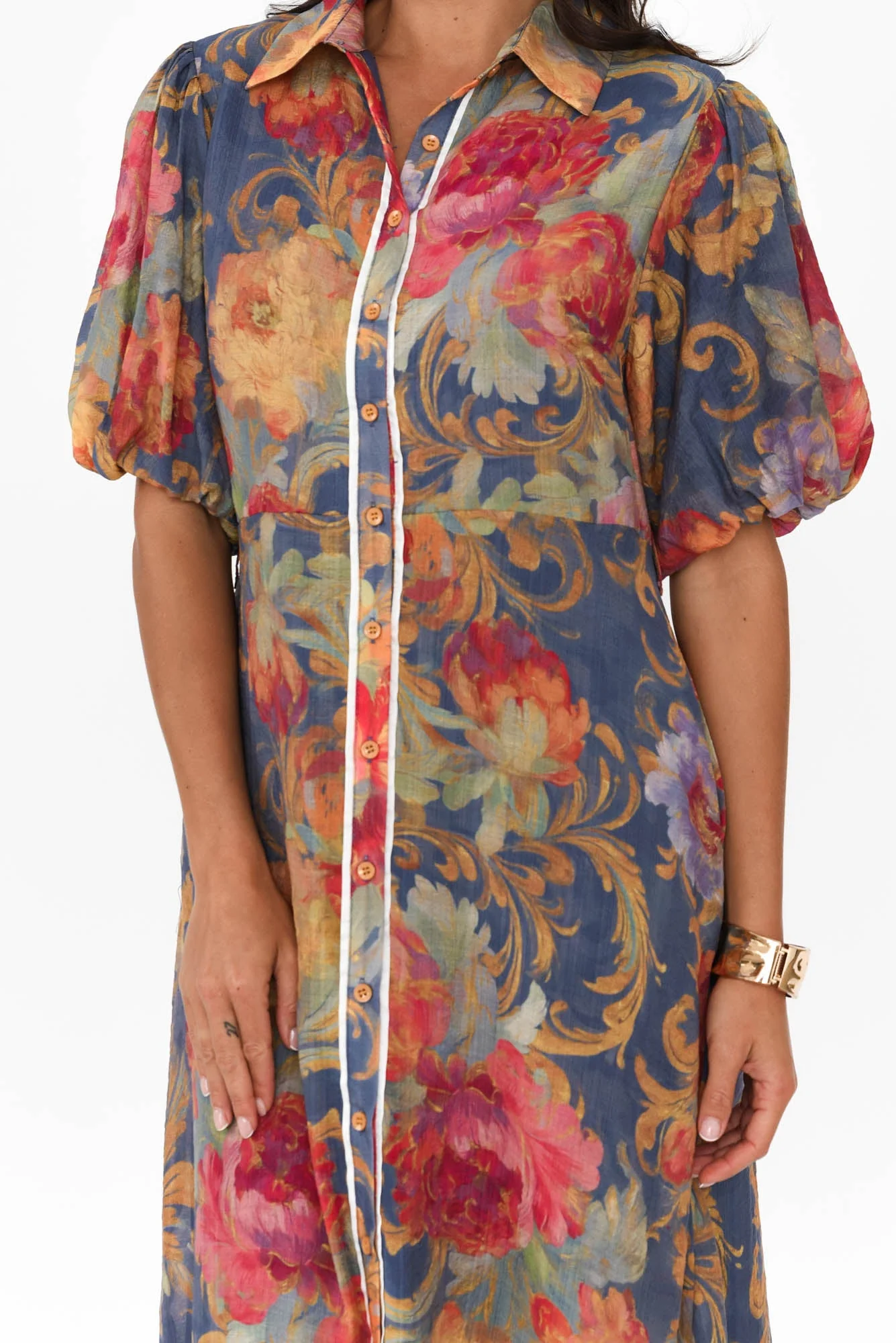 Hilma Blue Floral Cotton Blend Tie Dress - Image 5