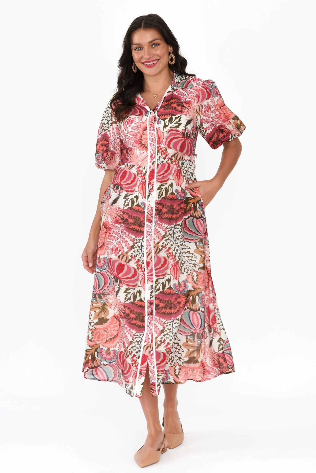 Hilma Pink Floral Cotton Blend Tie Dress - Image 2