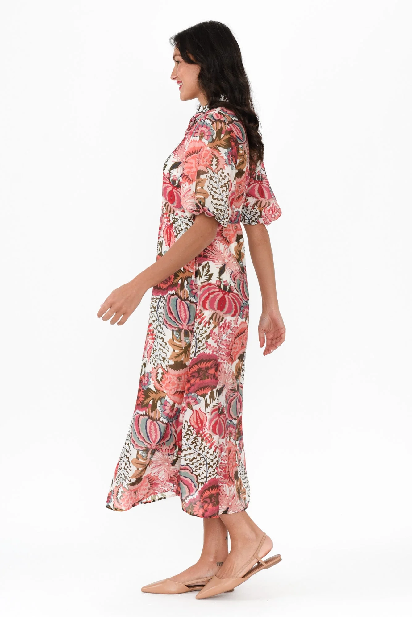 Hilma Pink Floral Cotton Blend Tie Dress - Image 3