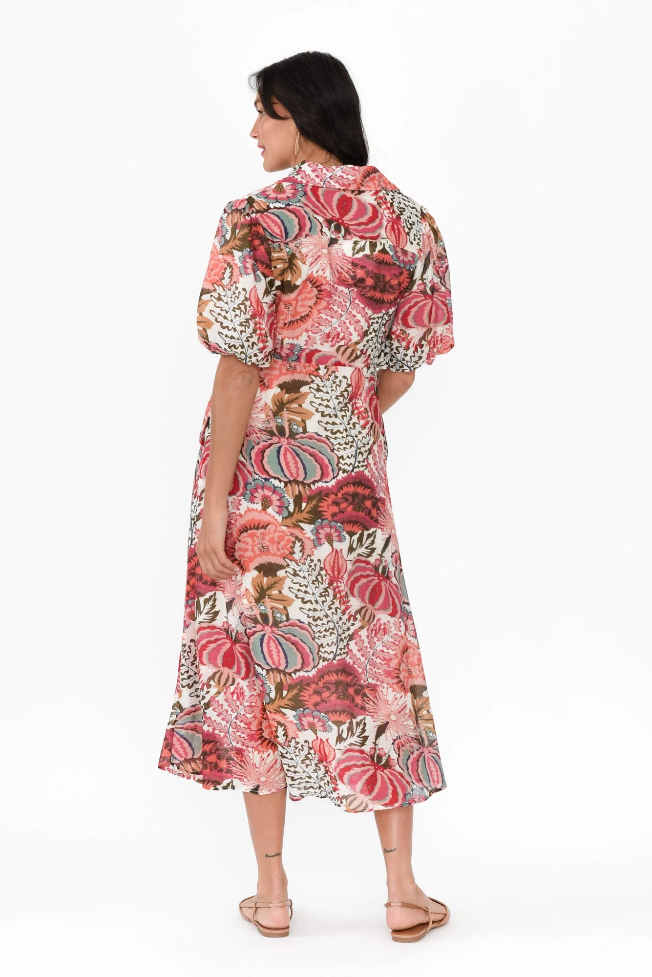 Hilma Pink Floral Cotton Blend Tie Dress - Image 4