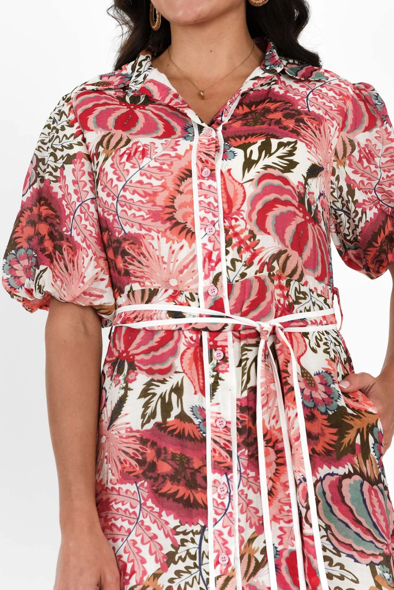 Hilma Pink Floral Cotton Blend Tie Dress - Image 5
