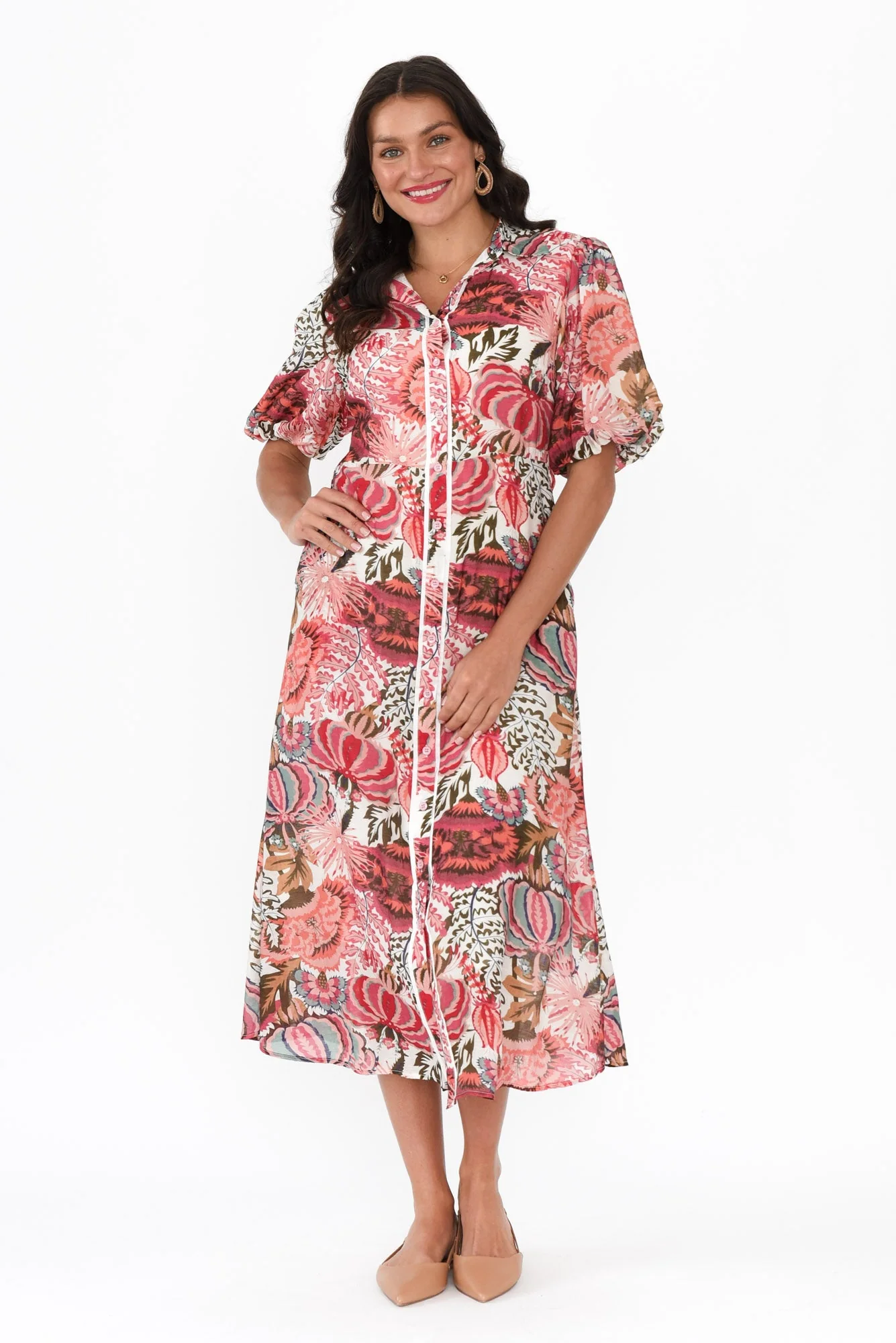 Hilma Pink Floral Cotton Blend Tie Dress - Image 6