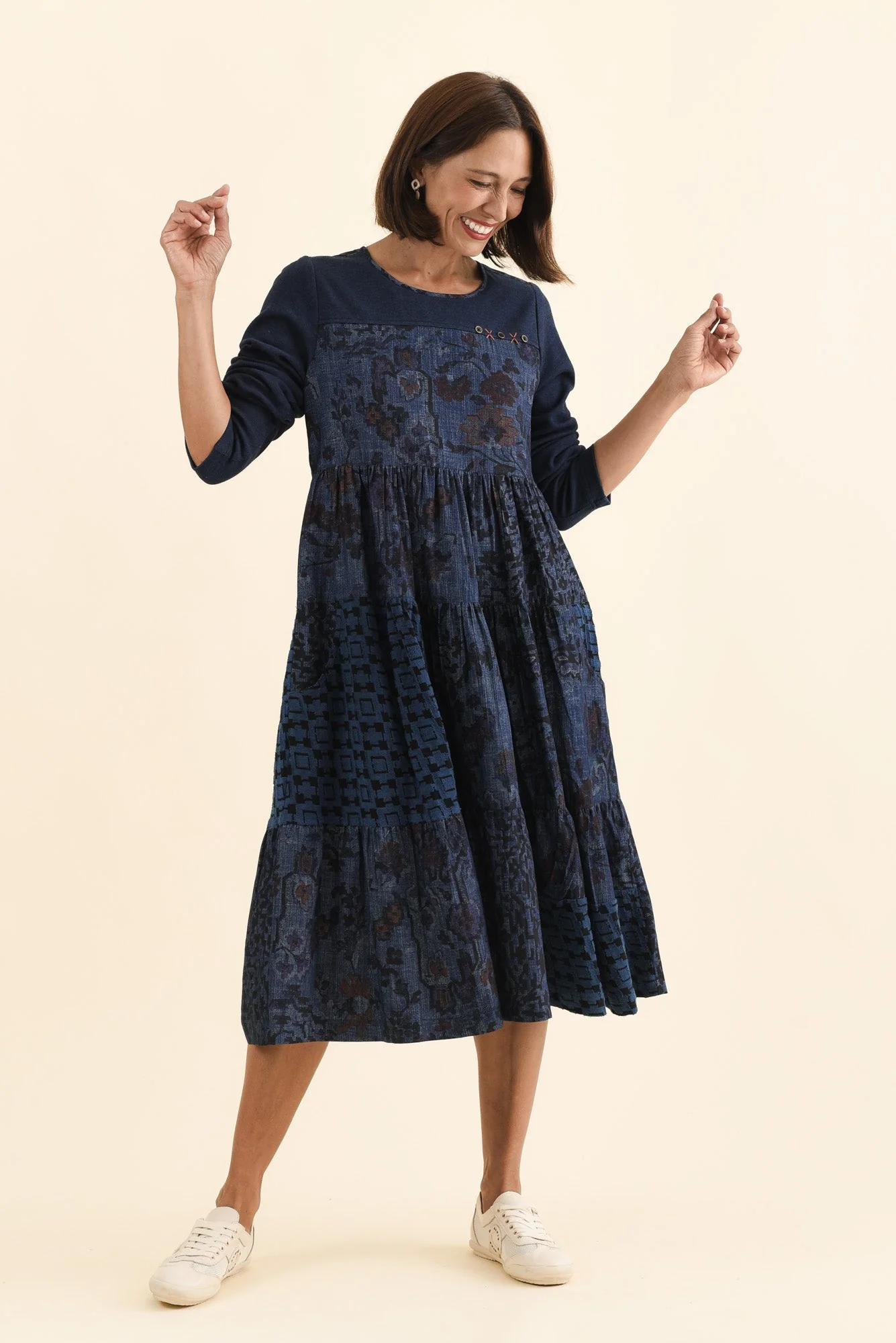 Horai Navy Patchwork Cotton Dress - Image 2
