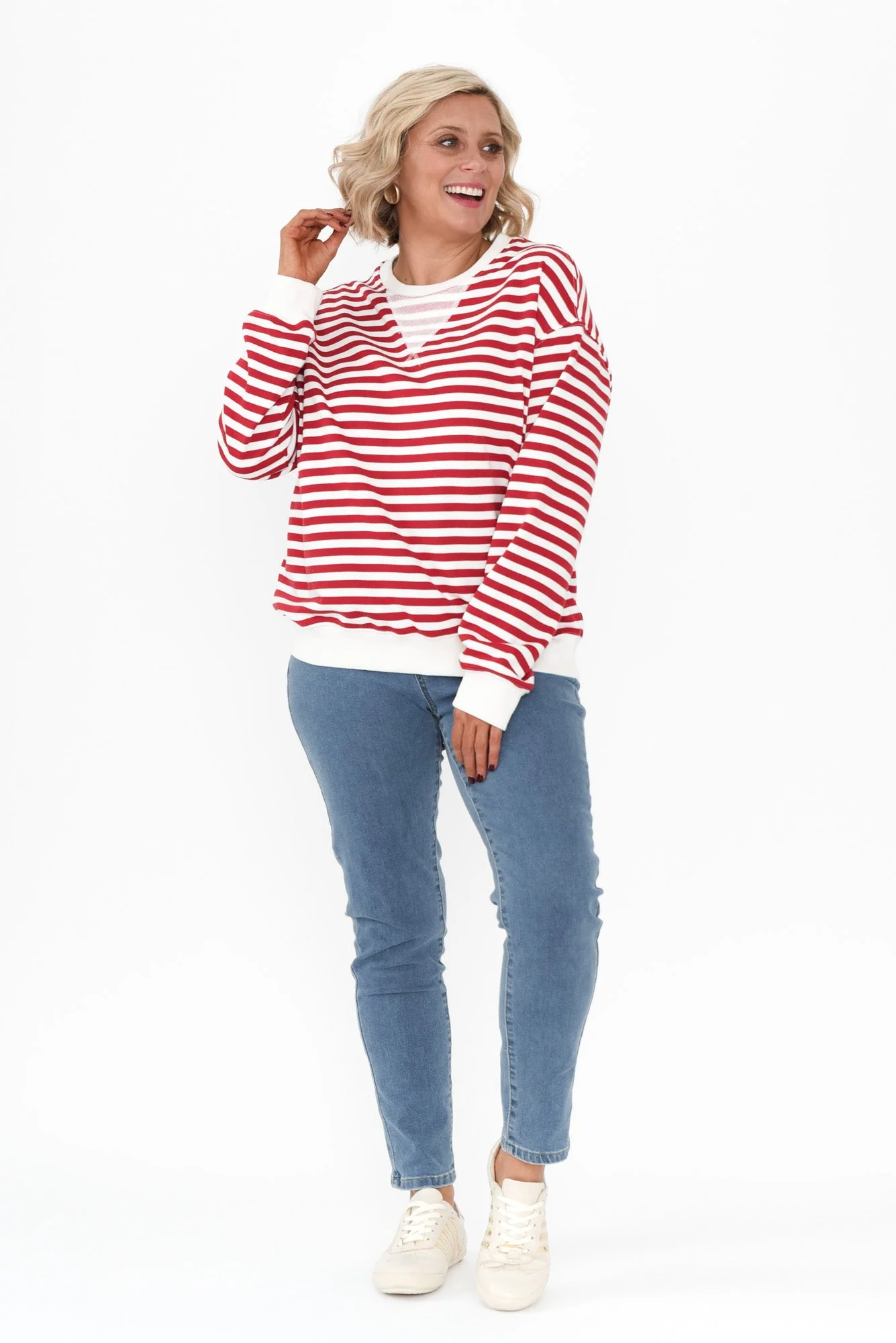 Hotham Red Stripe Cotton Sweatshirt - Image 6