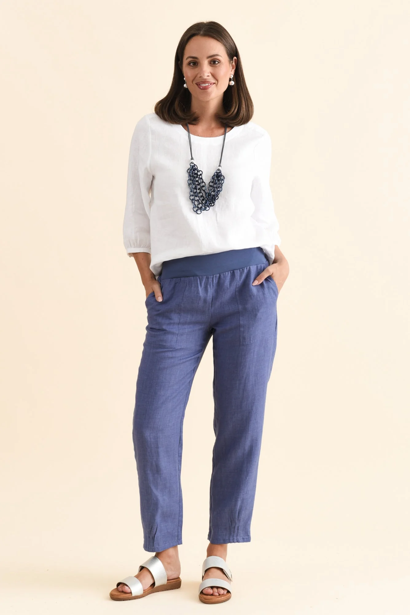 Hudson Dark Blue Linen Pocket Pants - Image 2