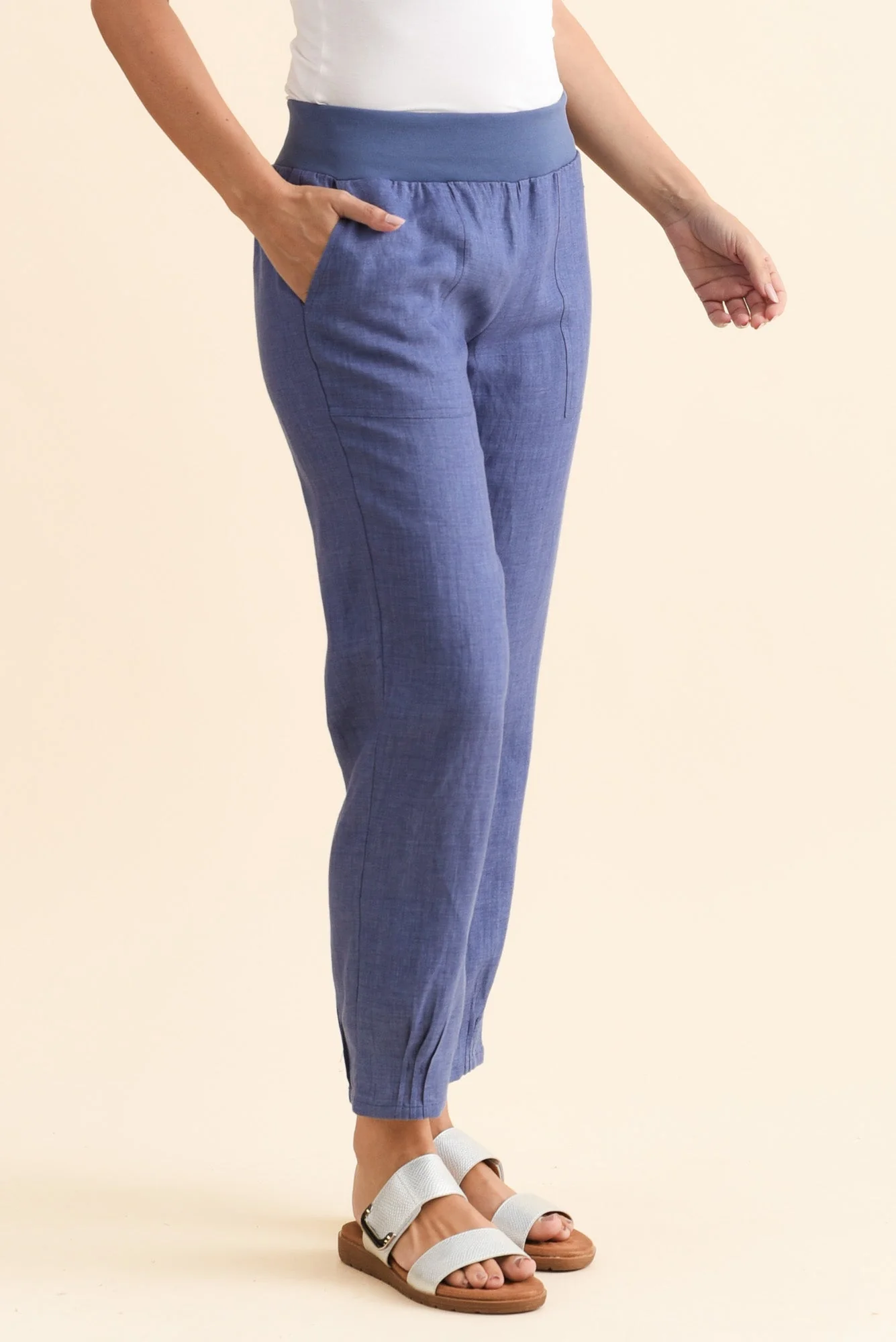 Hudson Dark Blue Linen Pocket Pants - Image 4
