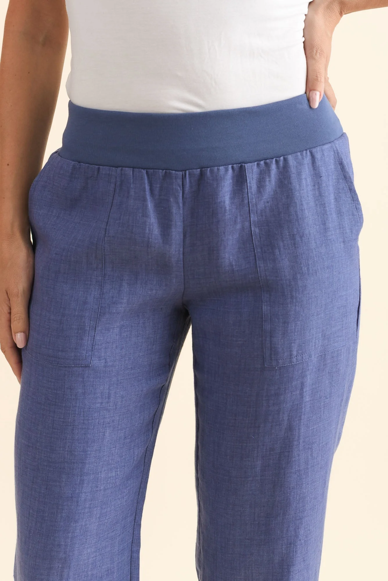 Hudson Dark Blue Linen Pocket Pants - Image 5
