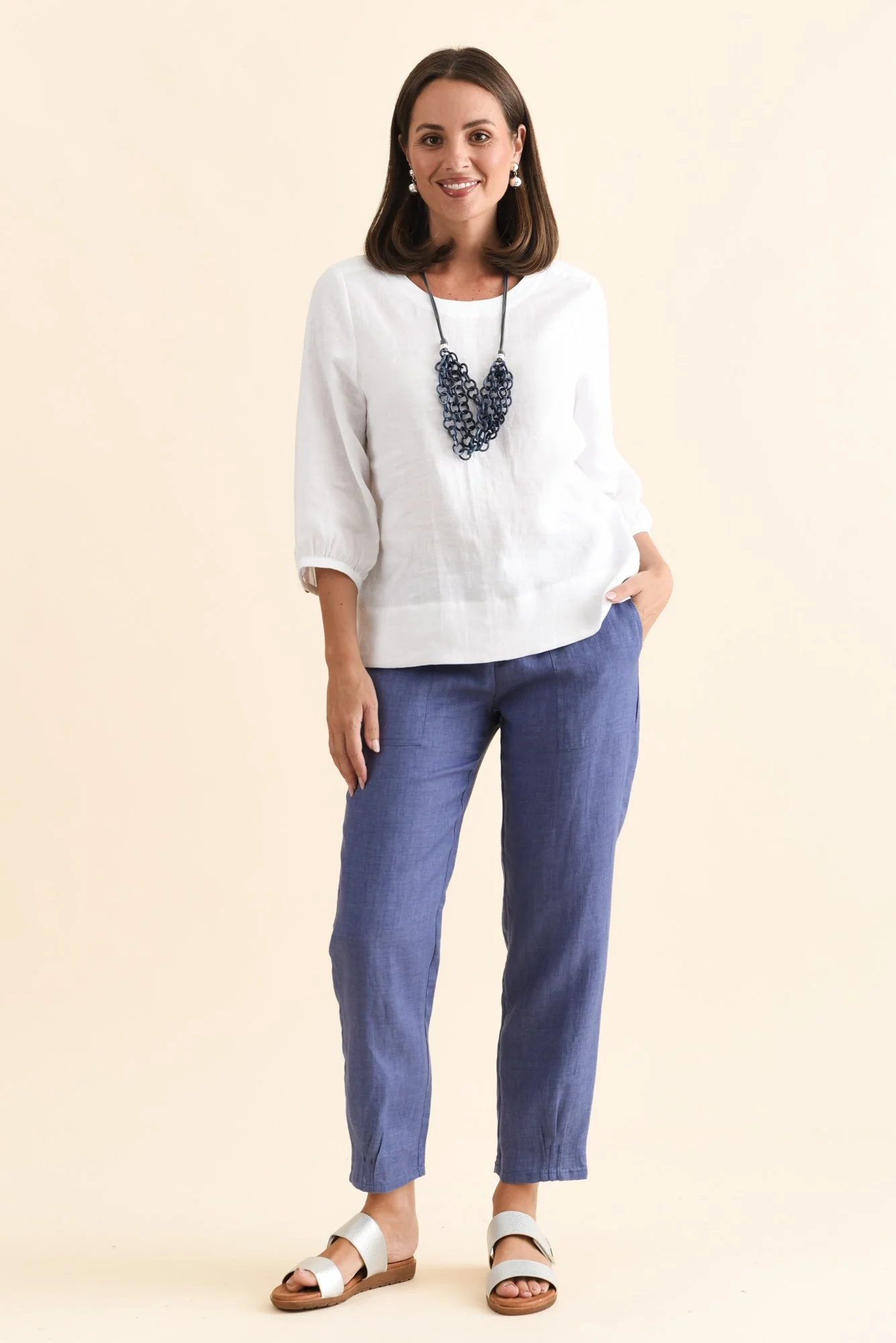 Hudson Dark Blue Linen Pocket Pants - Image 6
