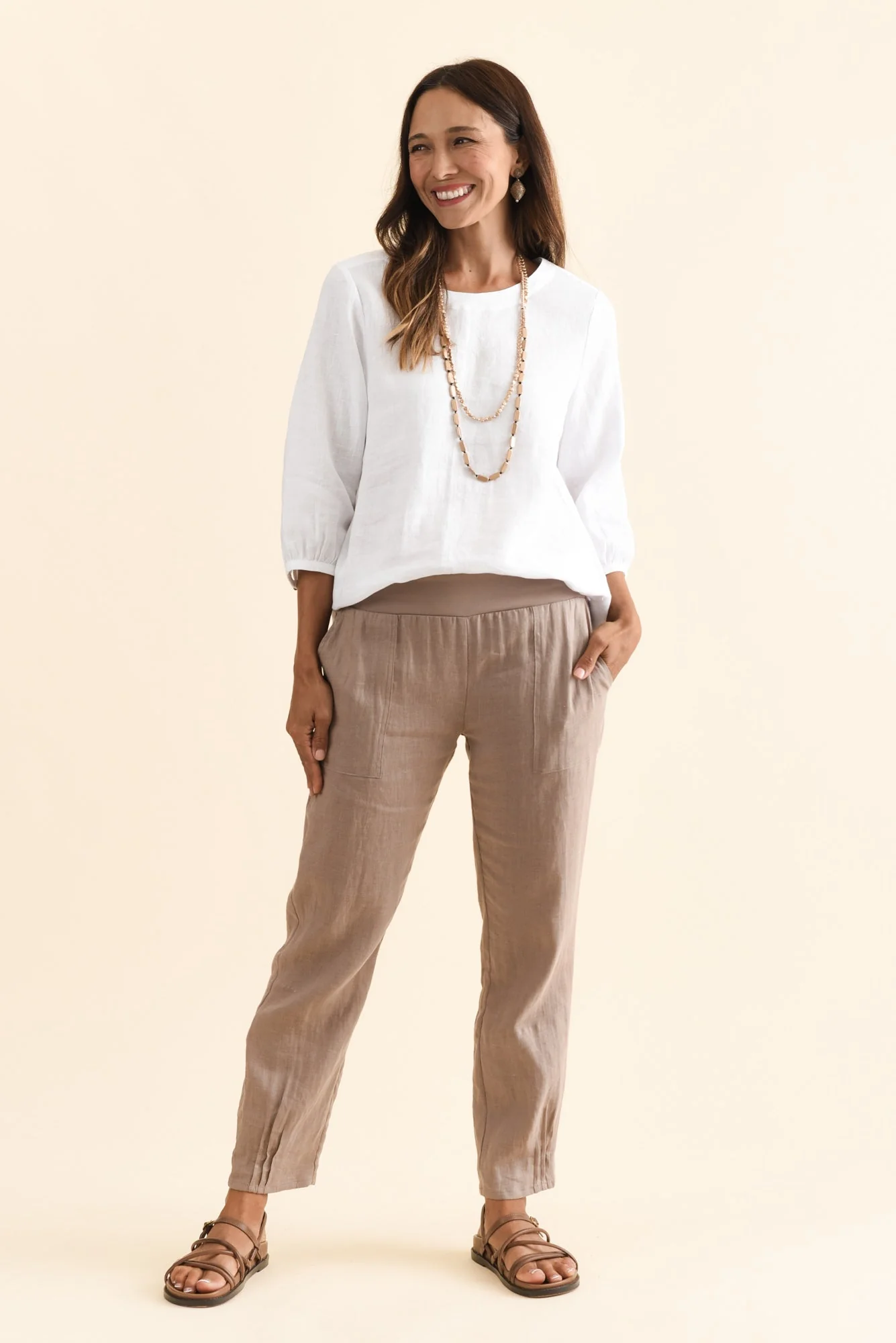 Hudson Mocha Linen Pocket Pants - Image 2