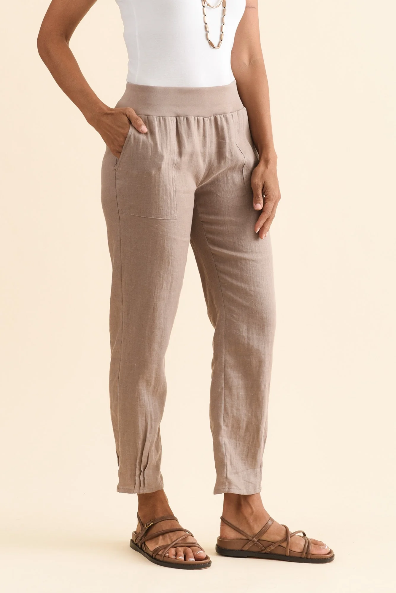 Hudson Mocha Linen Pocket Pants - Image 3