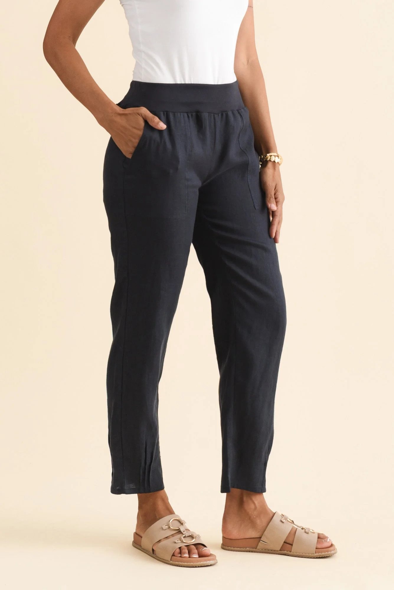 Hudson Navy Linen Pocket Pants - Image 3
