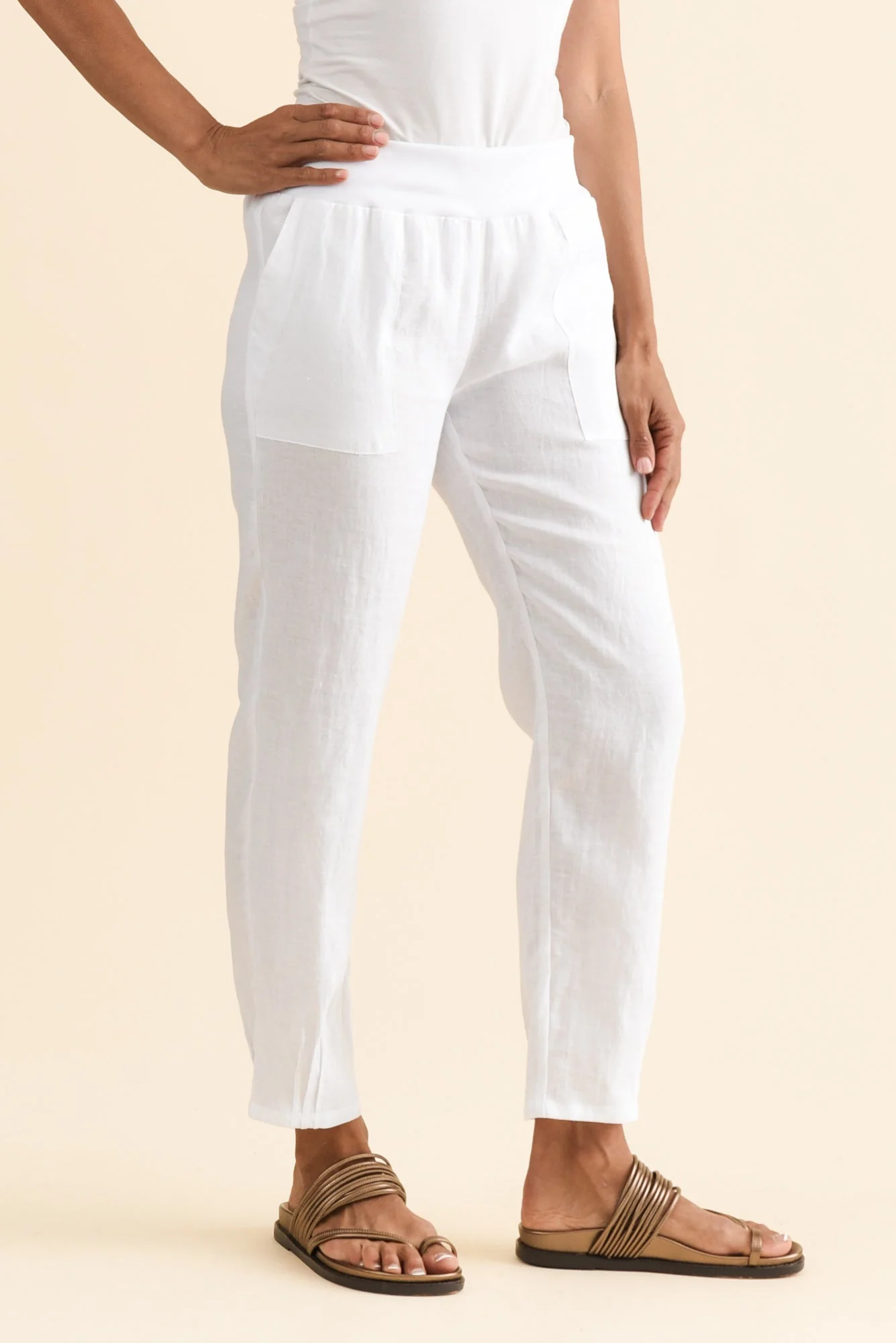 Hudson White Linen Pocket Pants - Image 3