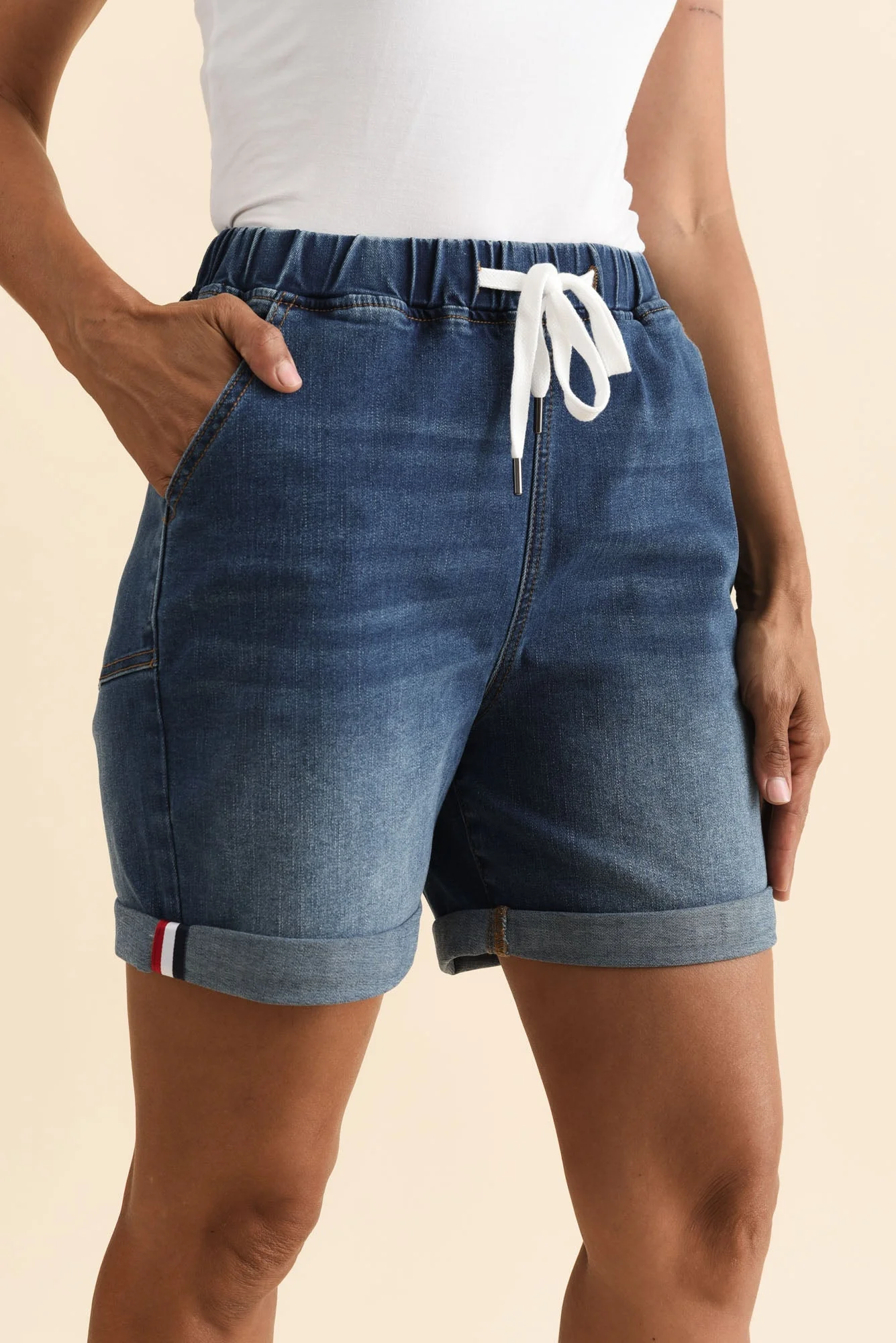 Hugo Blue Denim Drawstring Shorts - Image 6