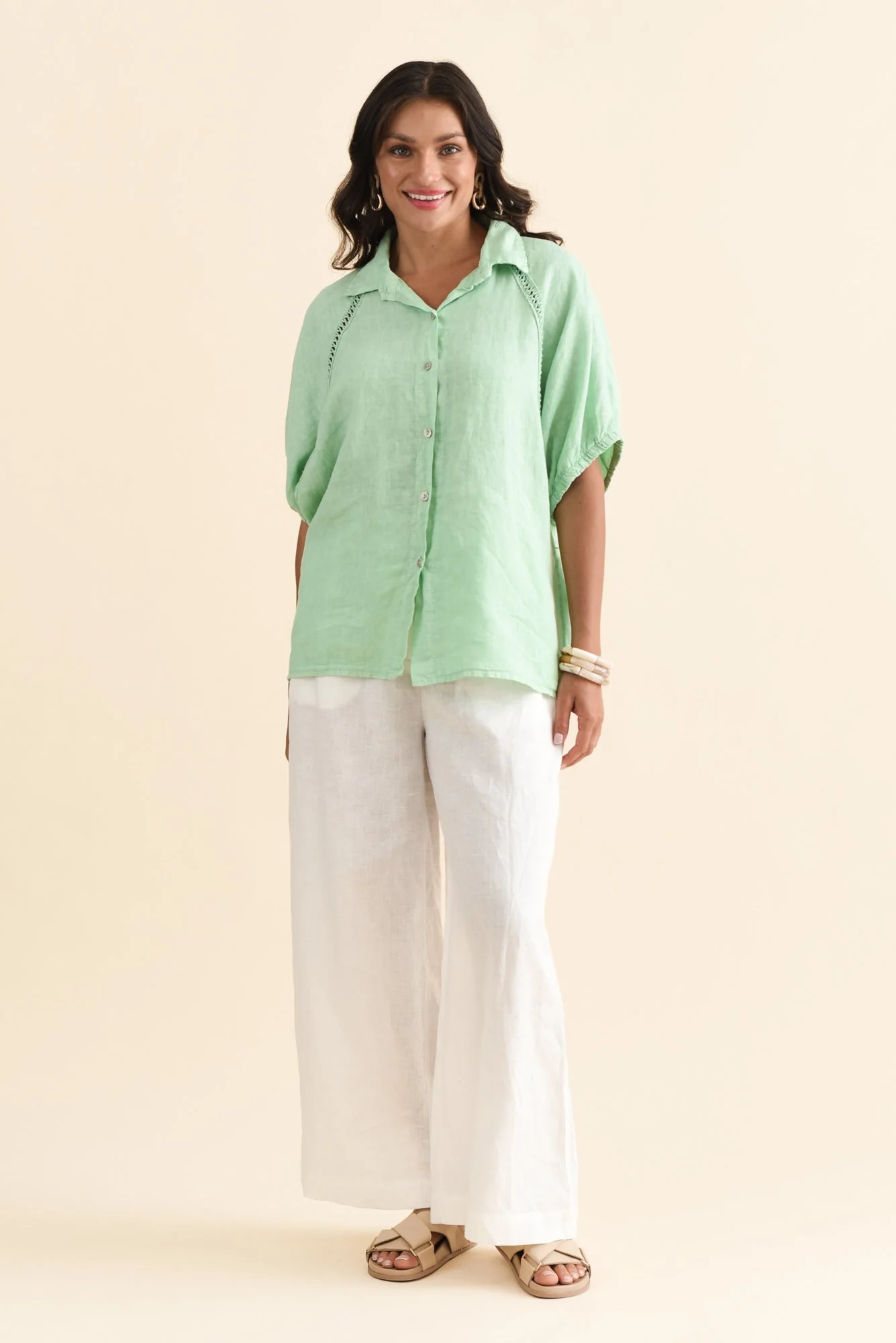 Huntley Aqua Linen Collared Shirt - Image 2
