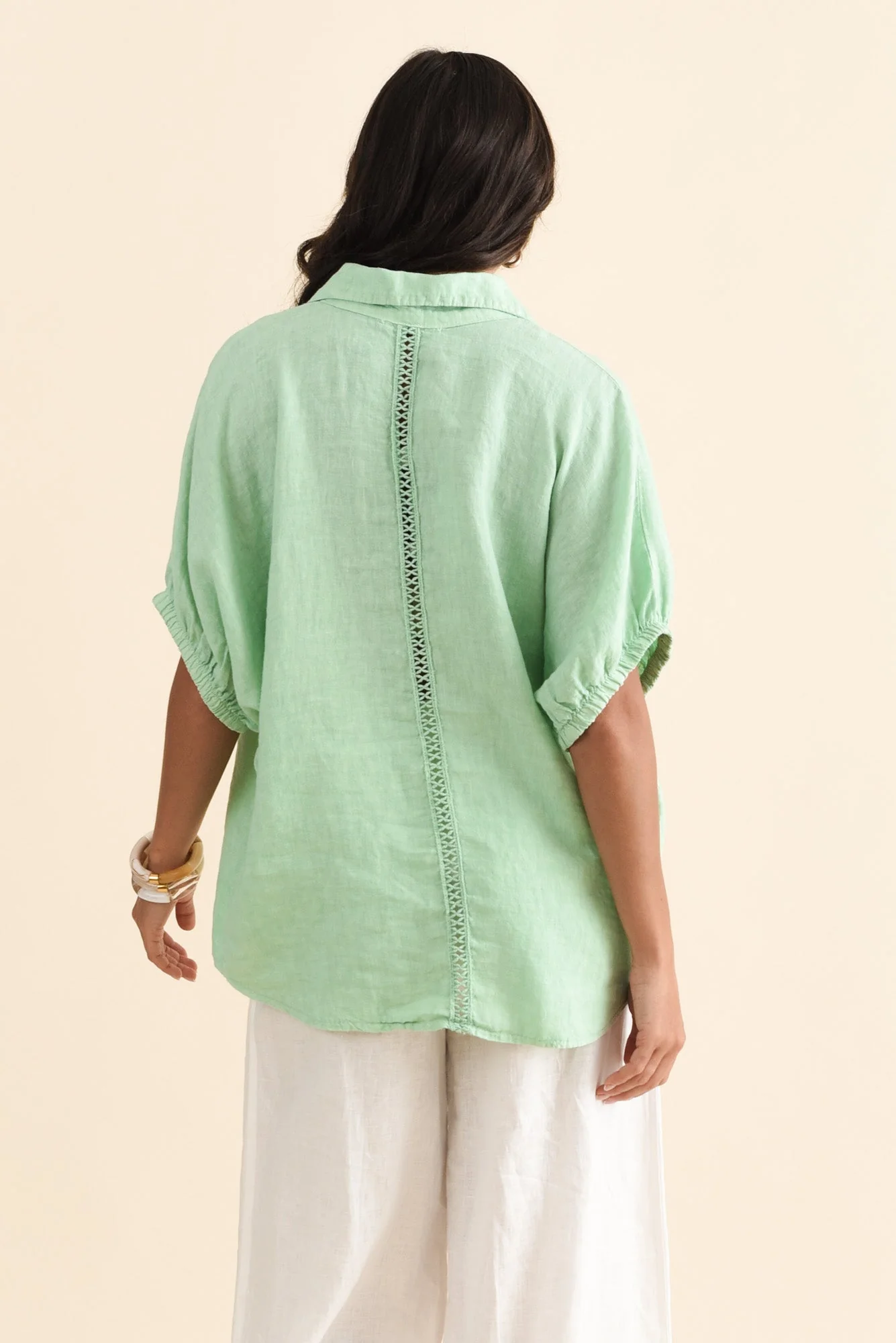 Huntley Aqua Linen Collared Shirt - Image 3