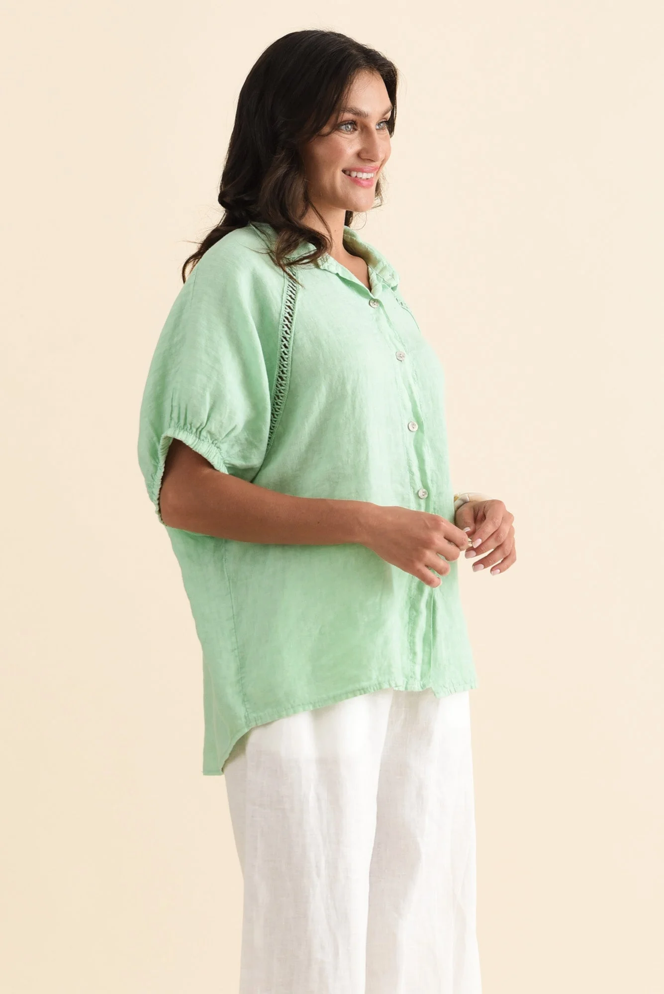 Huntley Aqua Linen Collared Shirt - Image 4