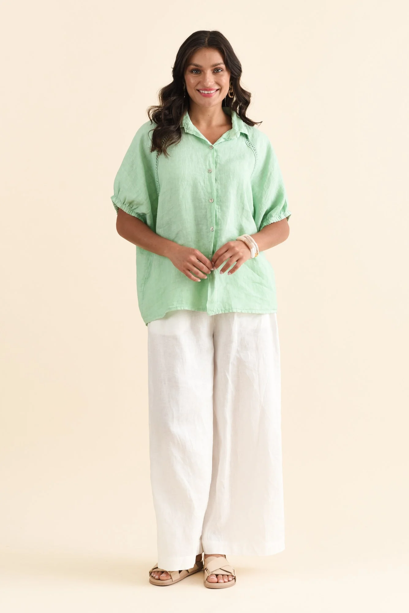 Huntley Aqua Linen Collared Shirt - Image 6