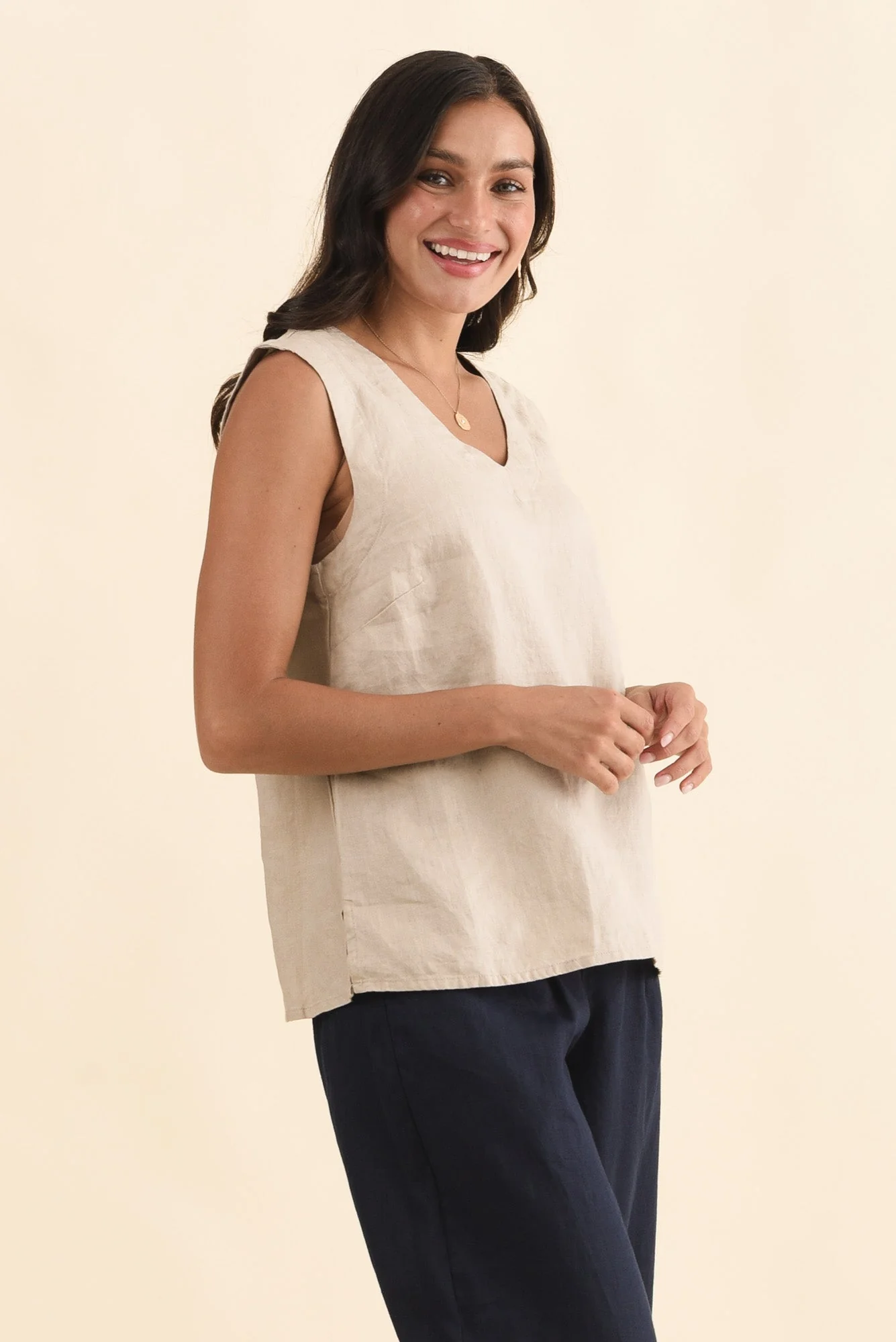 Inez Beige Linen Tank - Image 3