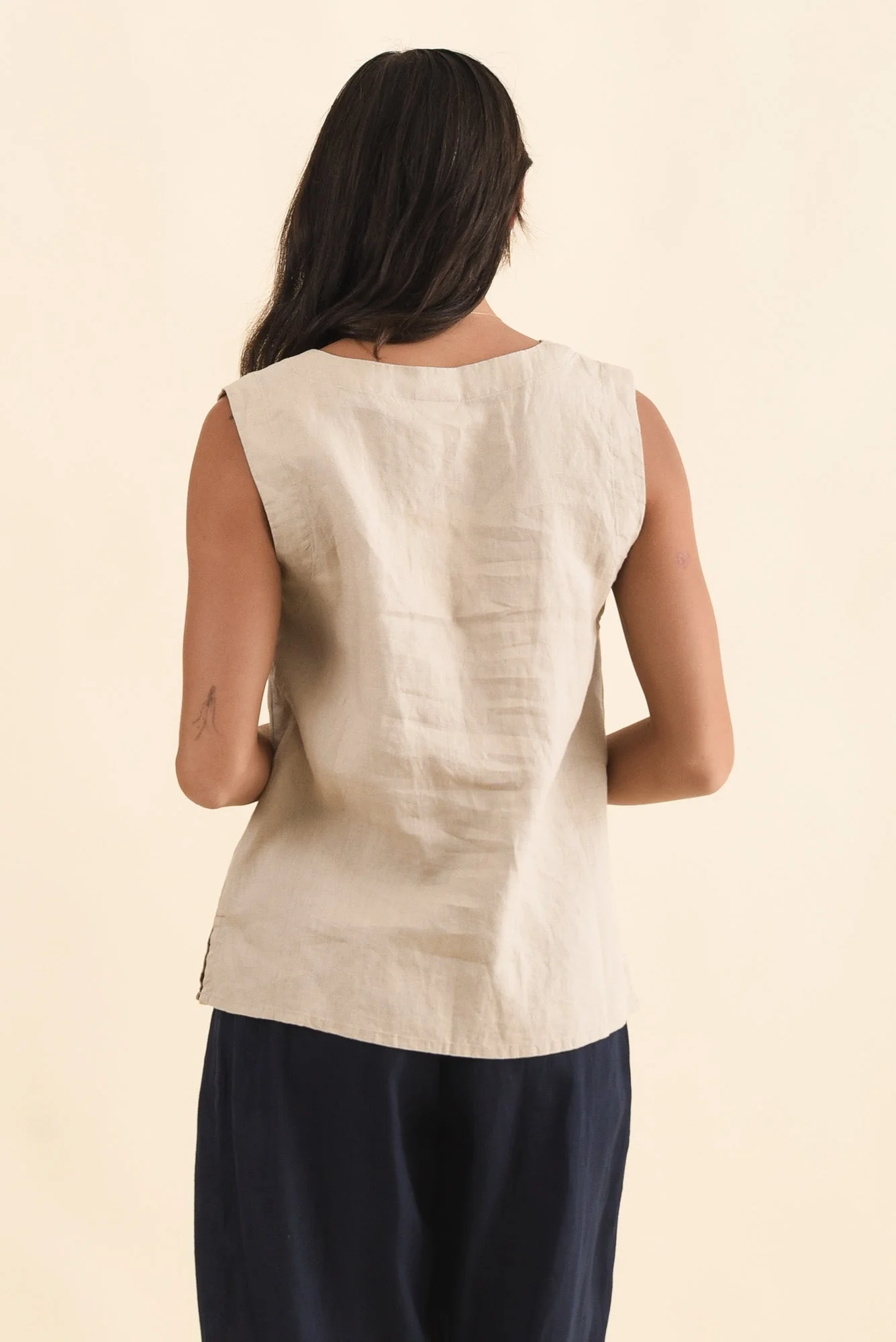 Inez Beige Linen Tank - Image 4