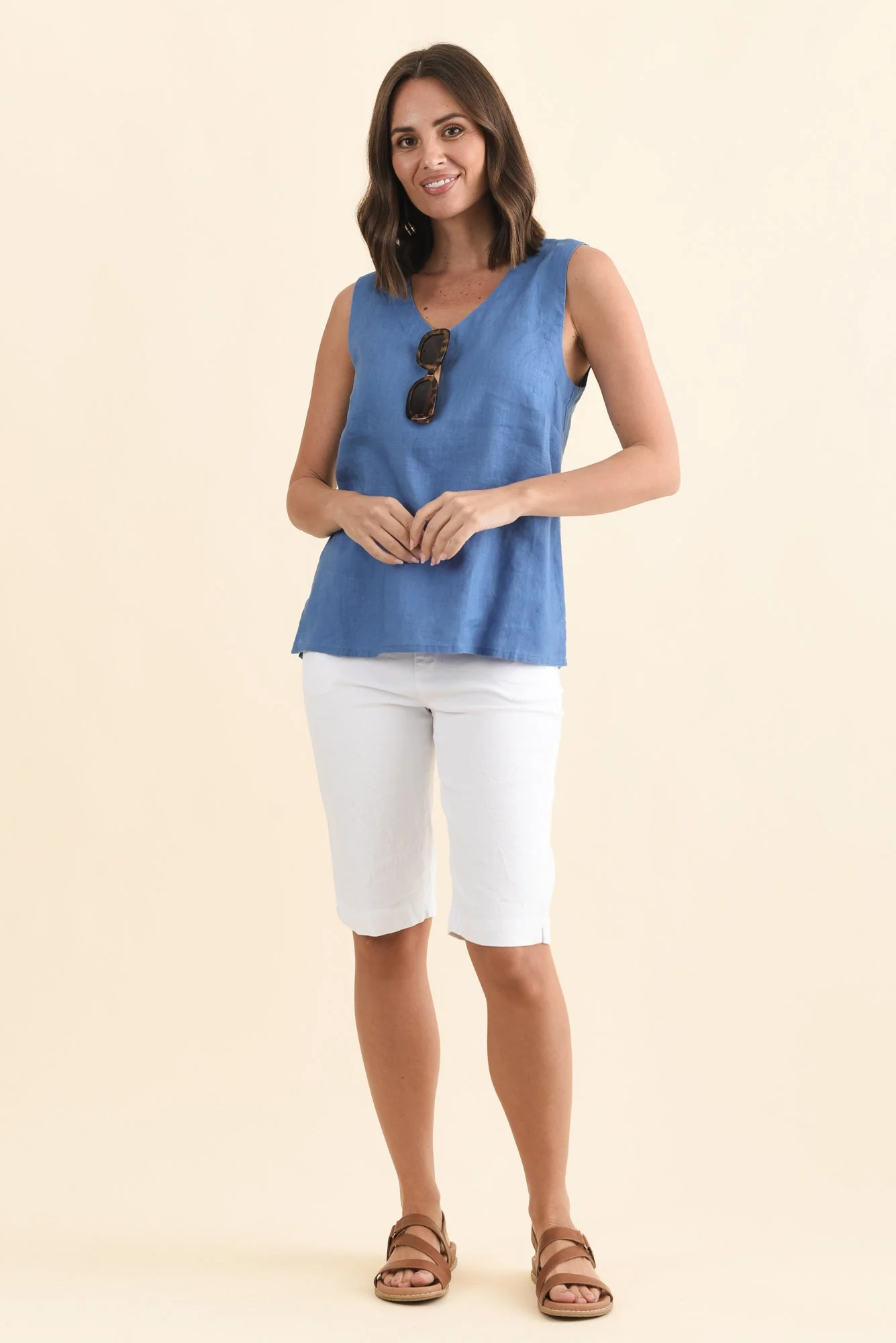 Inez Blue Linen Tank - Image 2