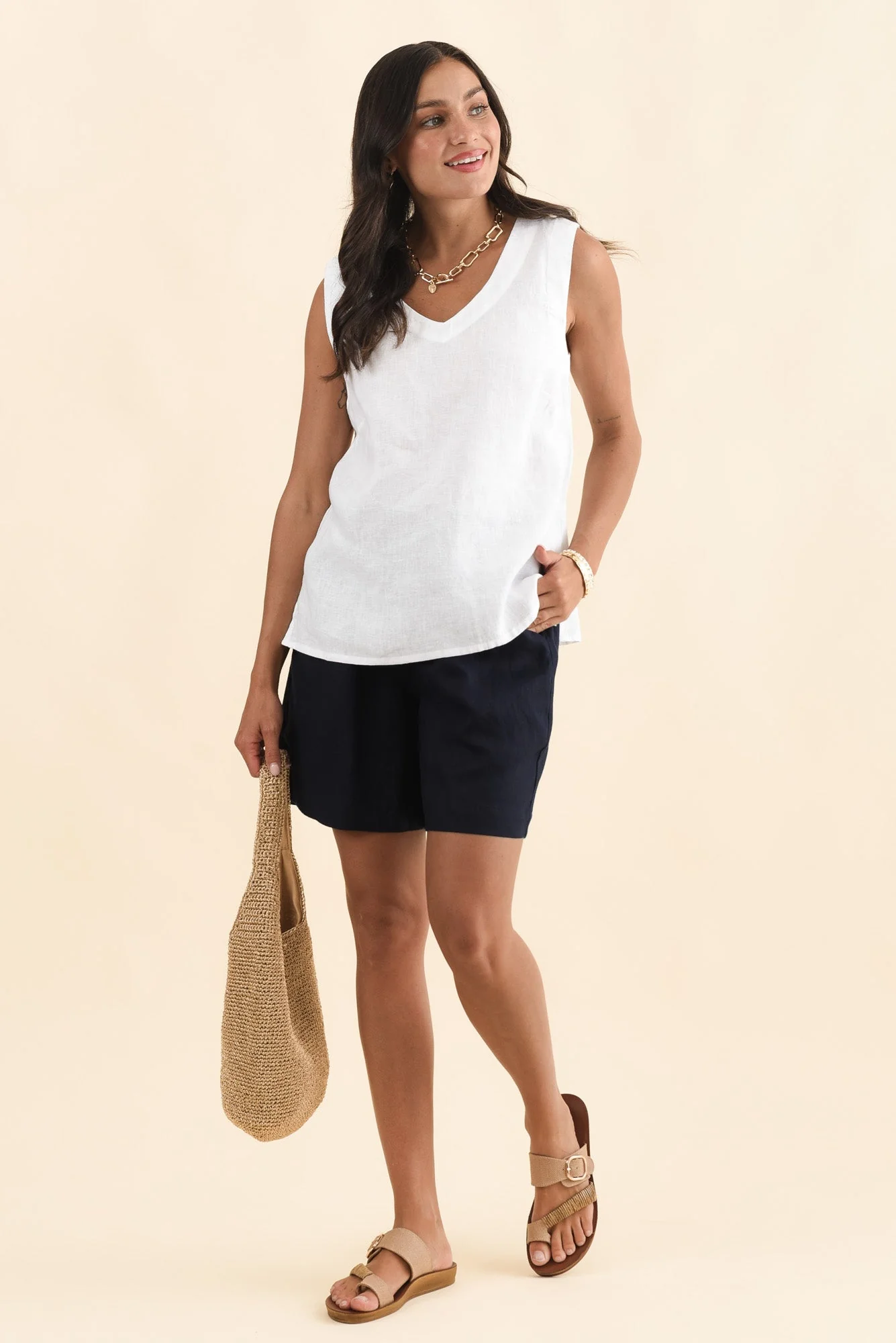 Inez White Linen Tank - Image 2