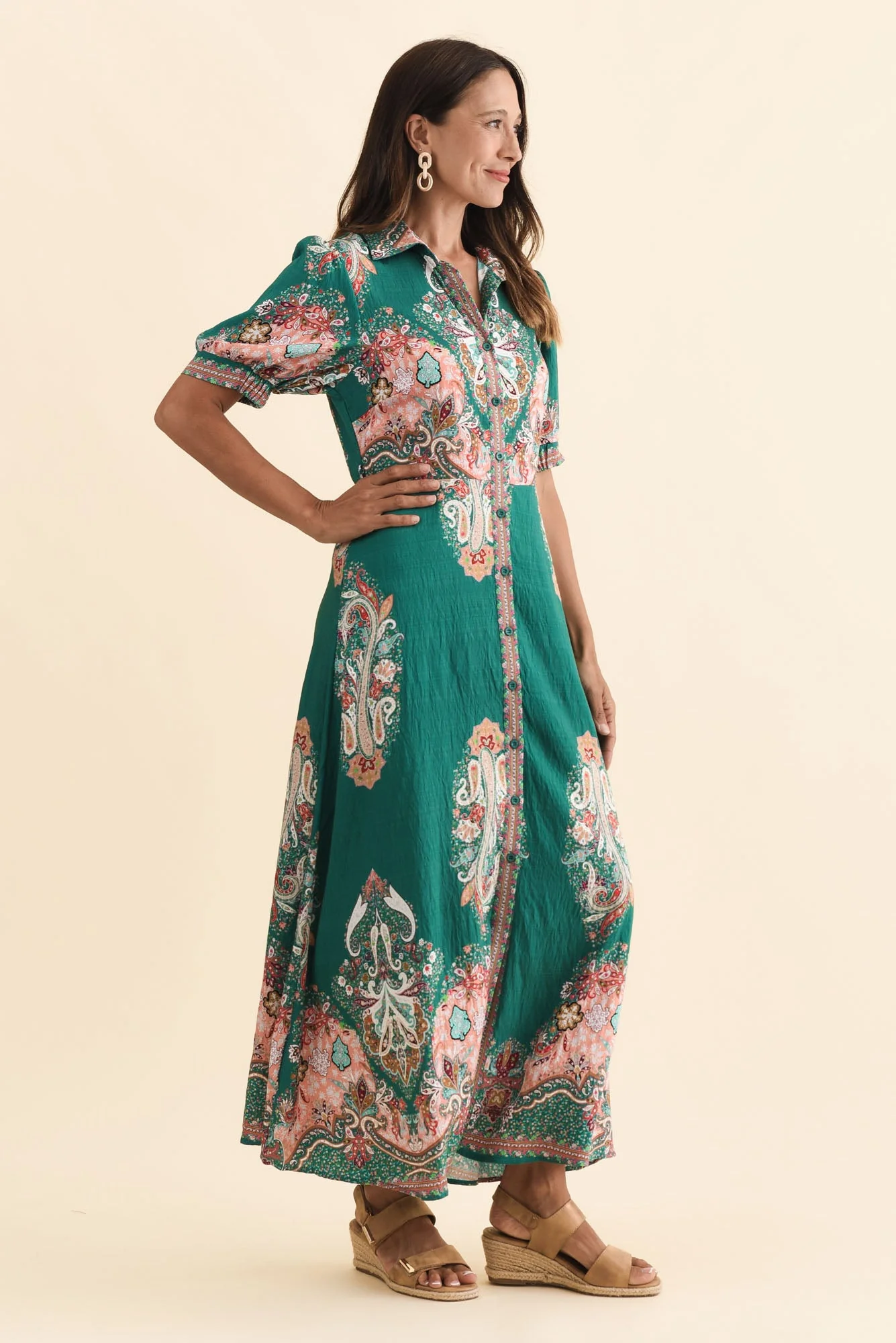 Ingrid Green Mosaic Linen Cotton Dress - Image 3