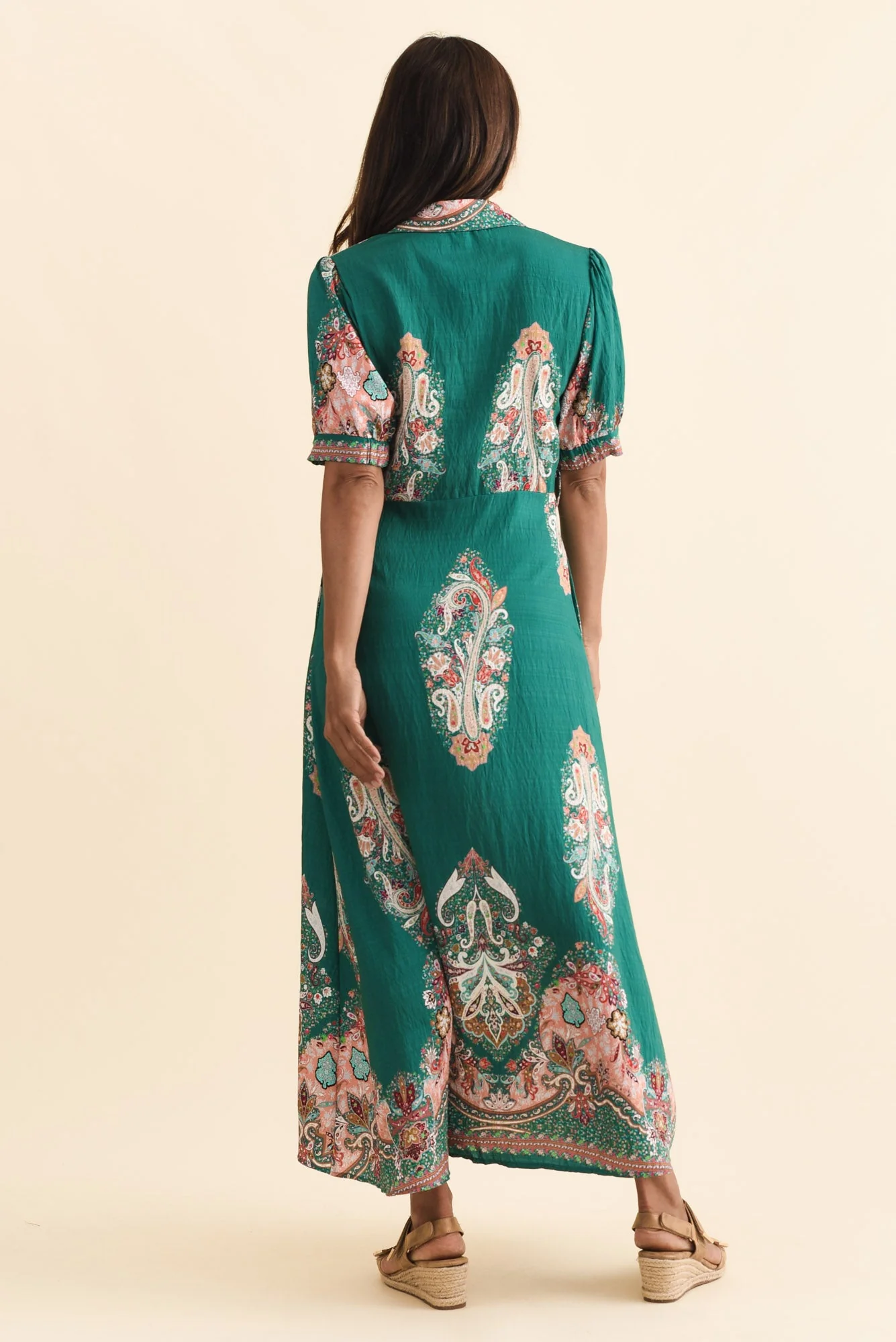 Ingrid Green Mosaic Linen Cotton Dress - Image 4