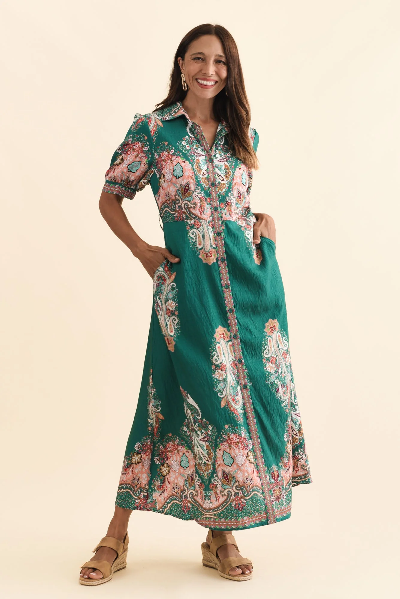 Ingrid Green Mosaic Linen Cotton Dress - Image 6