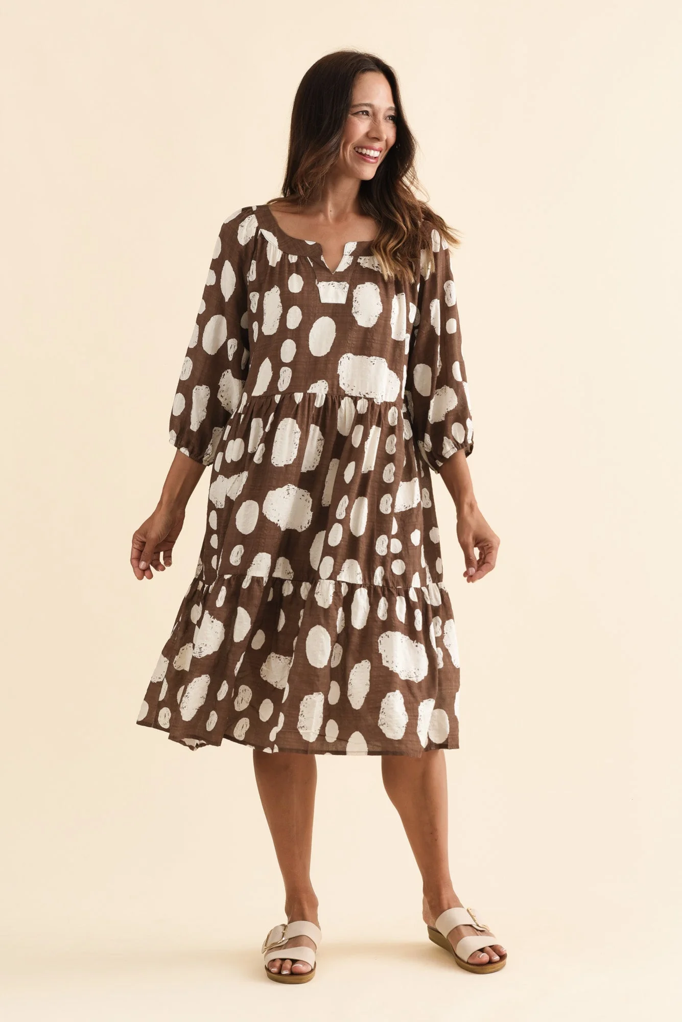 Irene Chocolate Spot Cotton Blend Dress - Image 2