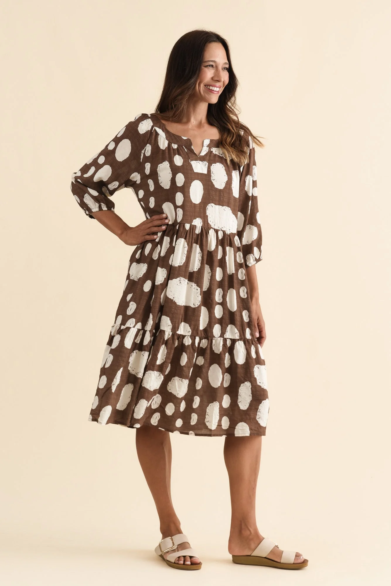 Irene Chocolate Spot Cotton Blend Dress - Image 3