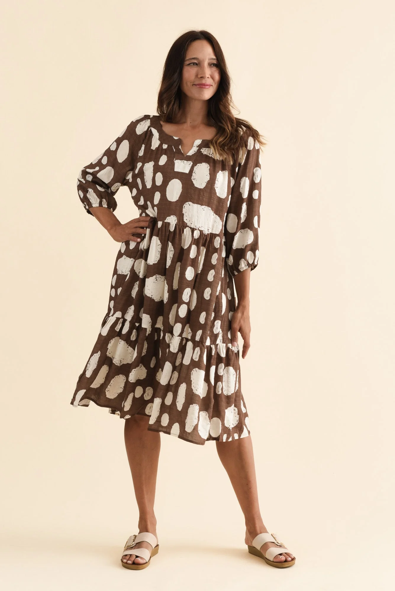 Irene Chocolate Spot Cotton Blend Dress - Image 6