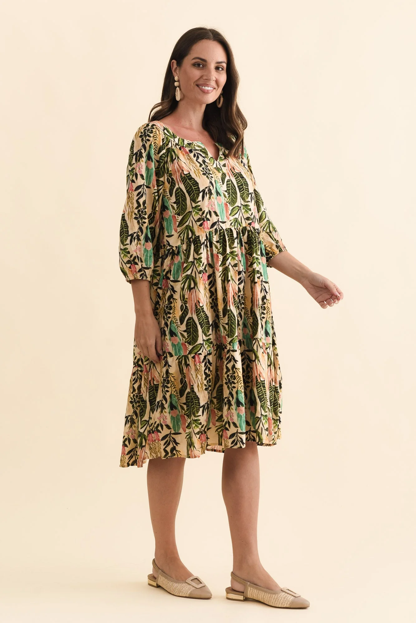 Irene Green Leaf Cotton Blend Dress - Image 3