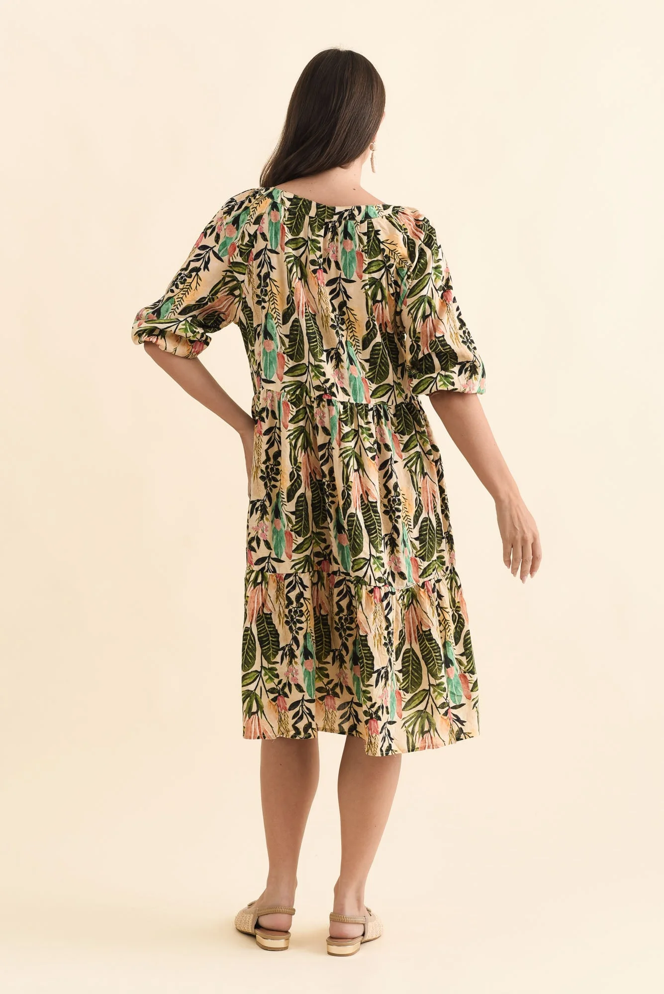 Irene Green Leaf Cotton Blend Dress - Image 4