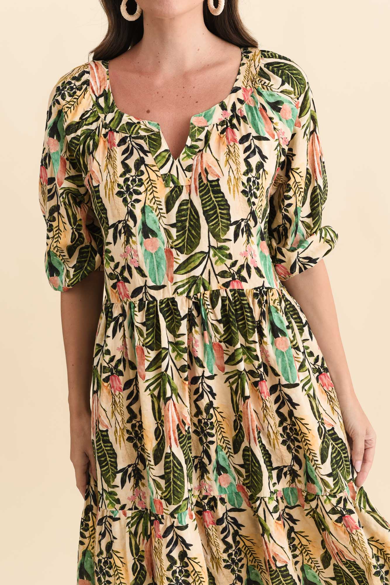 Irene Green Leaf Cotton Blend Dress - Image 5