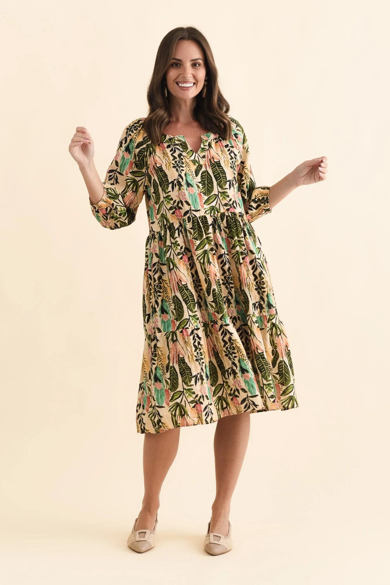 Irene Green Leaf Cotton Blend Dress - Image 6