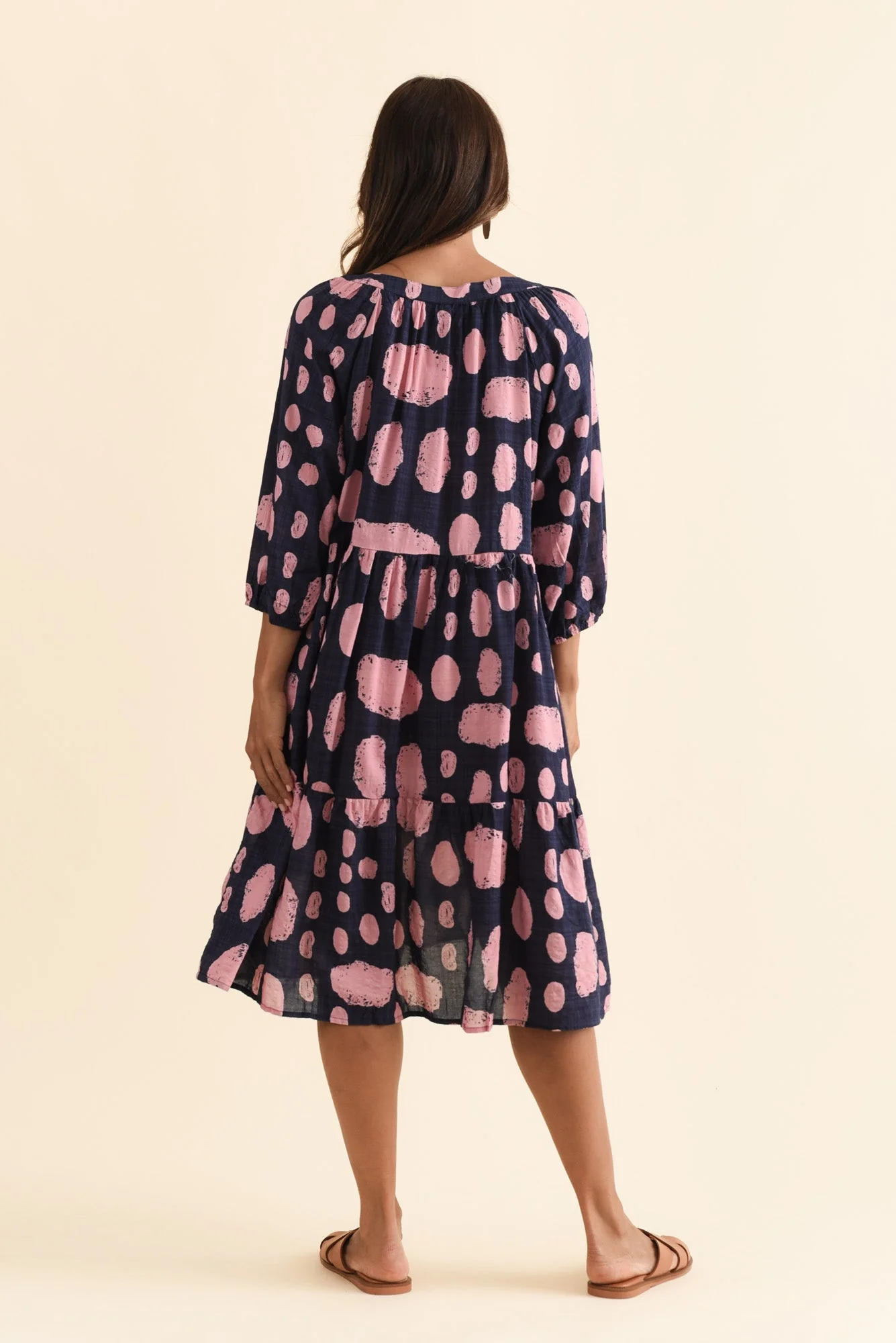 Irene Navy Spot Cotton Blend Dress - Image 4