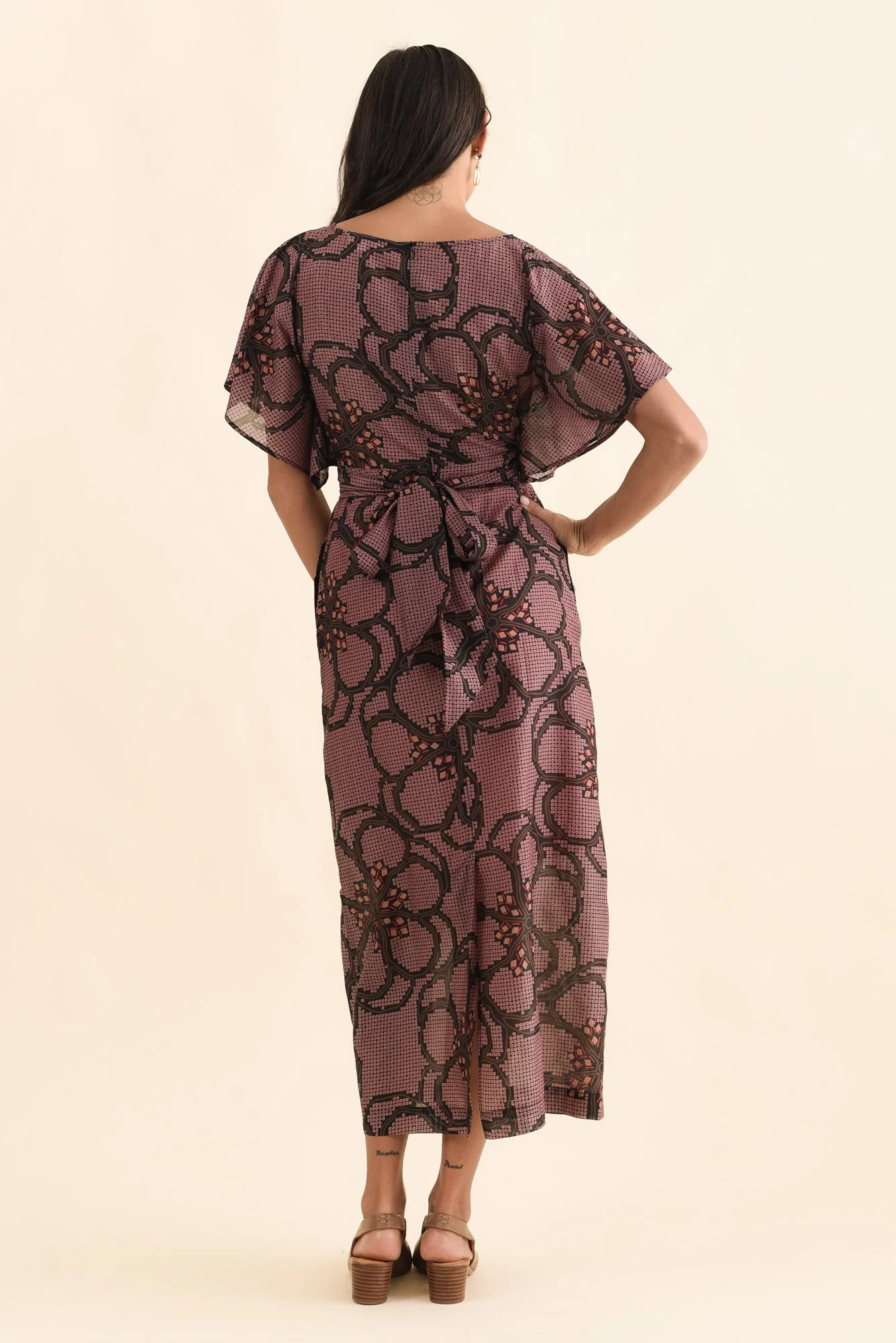 Isa Pink Floral Cotton Silk Dress - Image 4