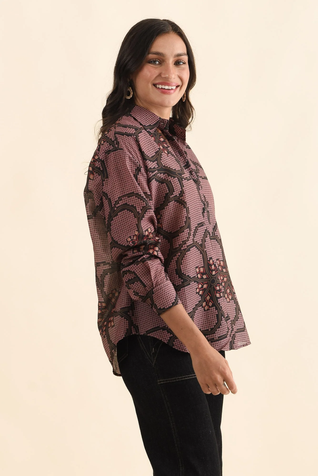 Isa Pink Floral Cotton Silk Shirt - Image 3